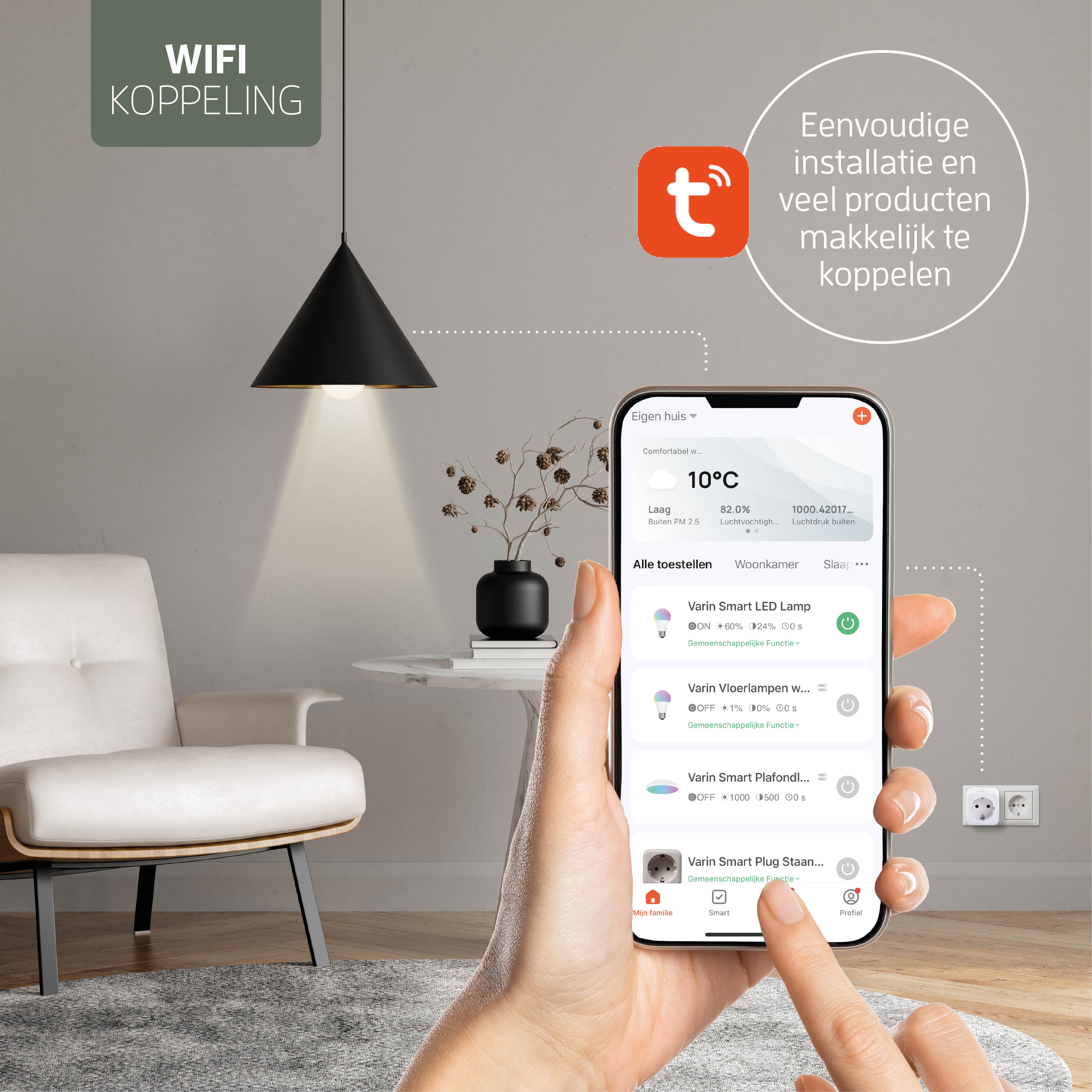 Ventilador de techo inteligente Blanco/Natural con iluminación - 132 cm - WiFi