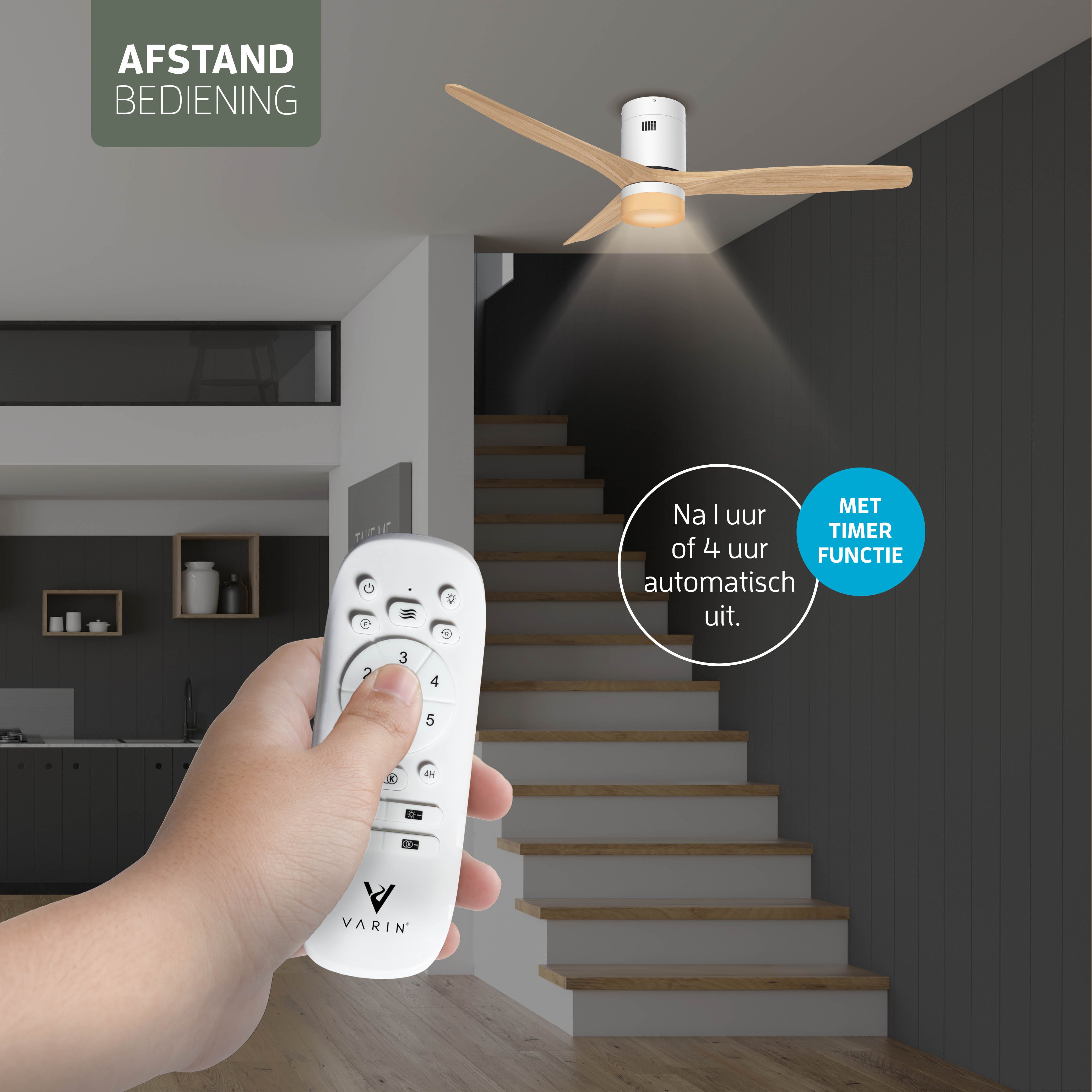 Ventilador de techo inteligente Blanco/Natural con iluminación - 132 cm - WiFi