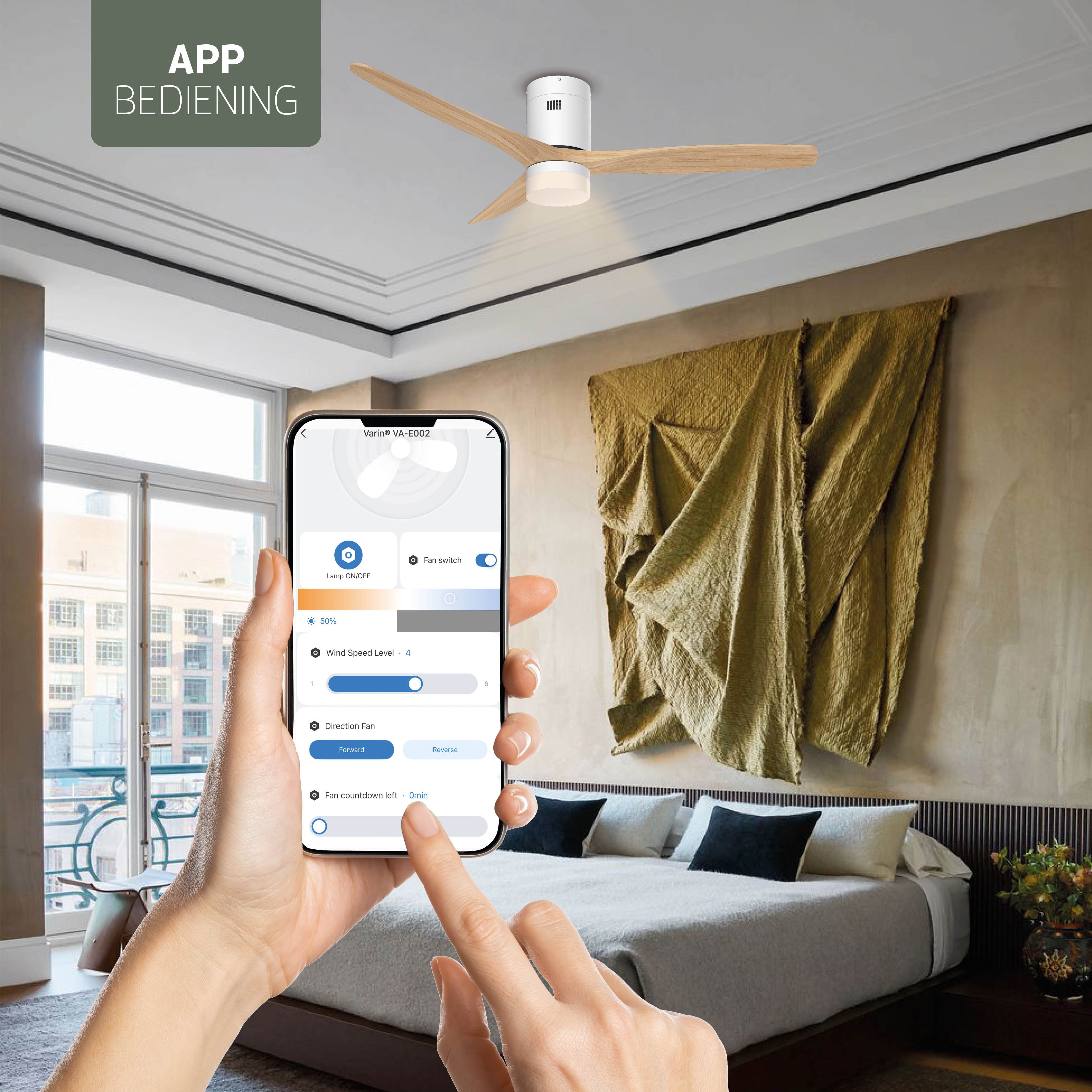 Ventilador de techo inteligente Blanco/Natural con iluminación - 132 cm - WiFi