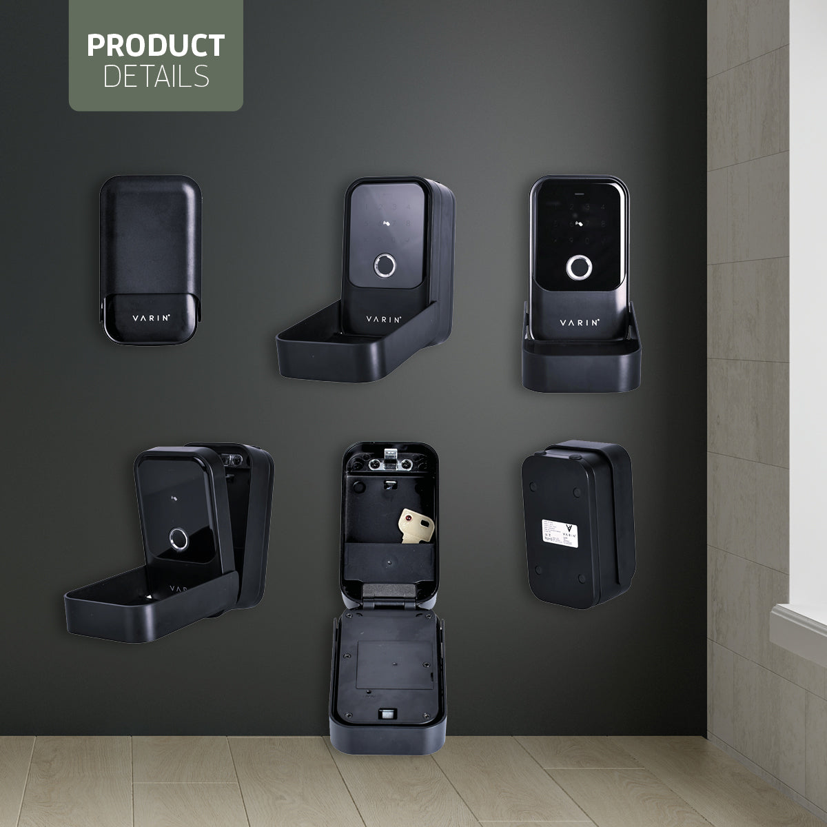Caja de seguridad inteligente Varin® para llaves con pantalla táctil - IP65 impermeable - Kit de montaje incluido - Tuya Smart
