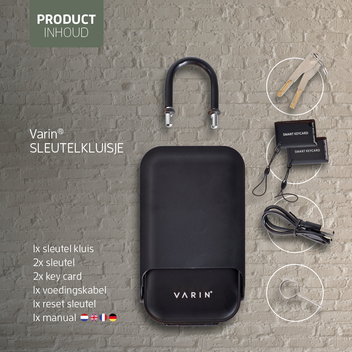 Caja de seguridad inteligente Varin® para llaves con pantalla táctil - IP65 impermeable - Kit de montaje incluido - Tuya Smart