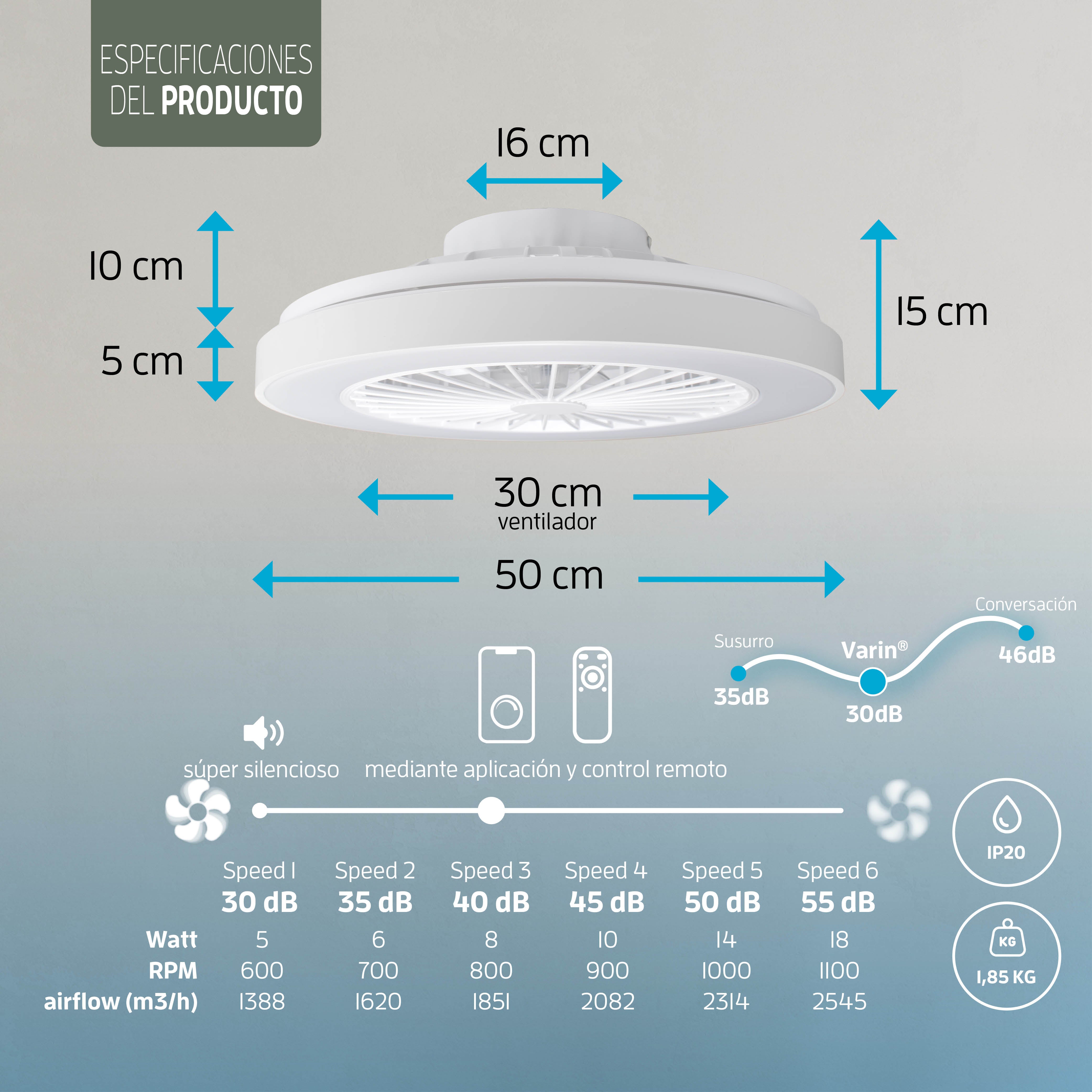 Lámpara LED inteligente Varin con ventilador RGBW (CCT) - 50 cm - Tuya - Blanco [VA-E001]