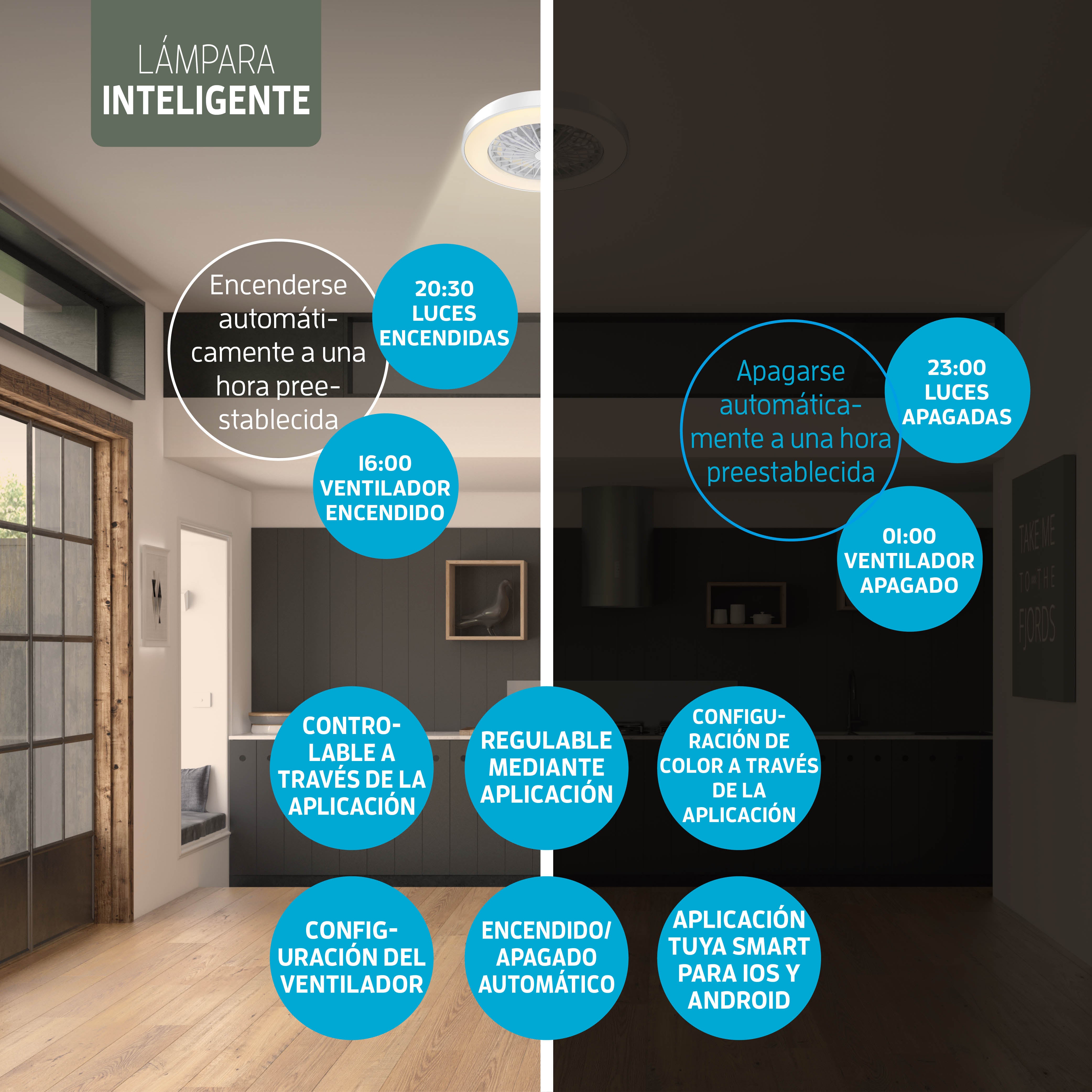 Lámpara LED inteligente Varin con ventilador RGBW (CCT) - 50 cm - Tuya - Blanco [VA-E001]