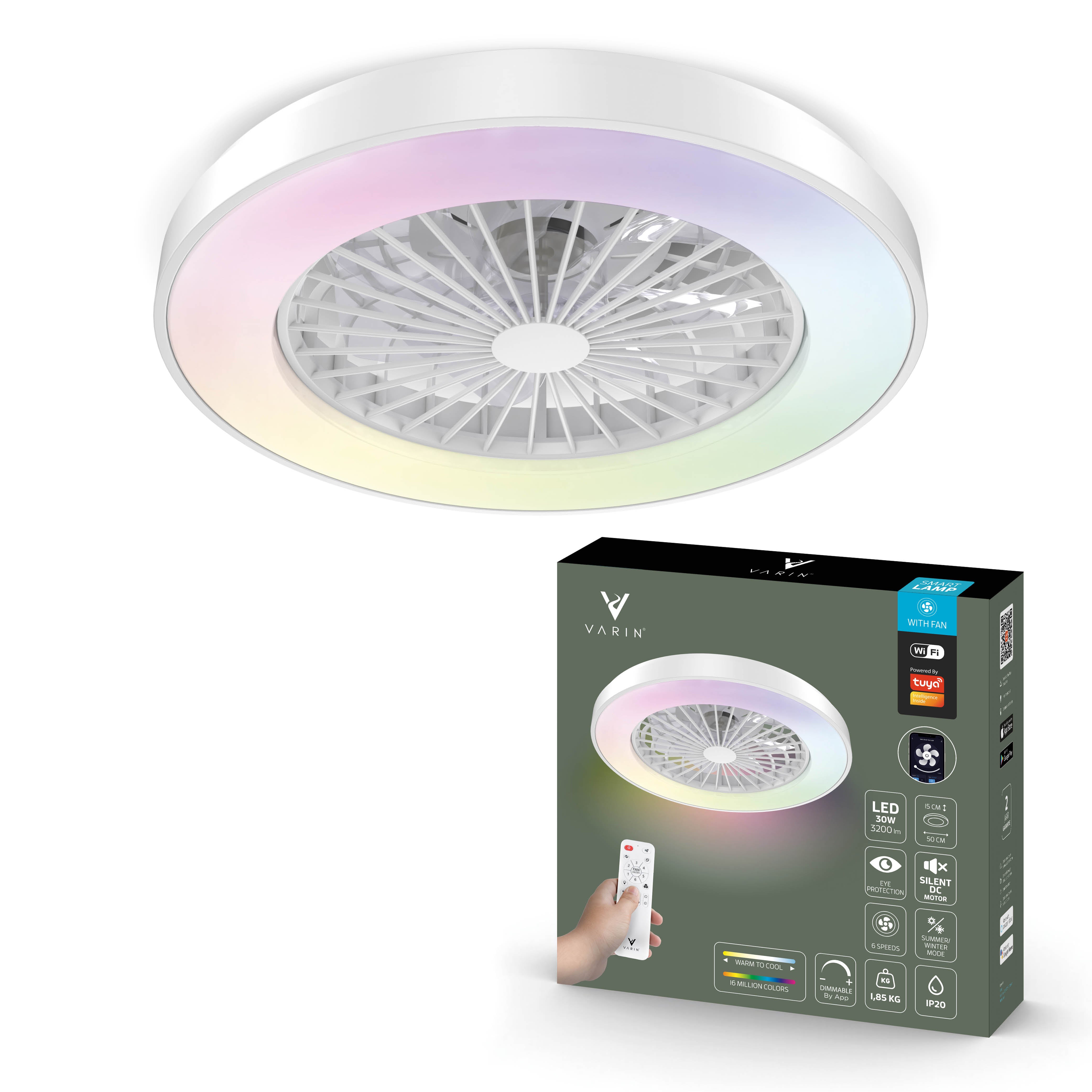 Lámpara LED inteligente Varin con ventilador RGBW (CCT) - 50 cm - Tuya - Blanco [VA-E001]