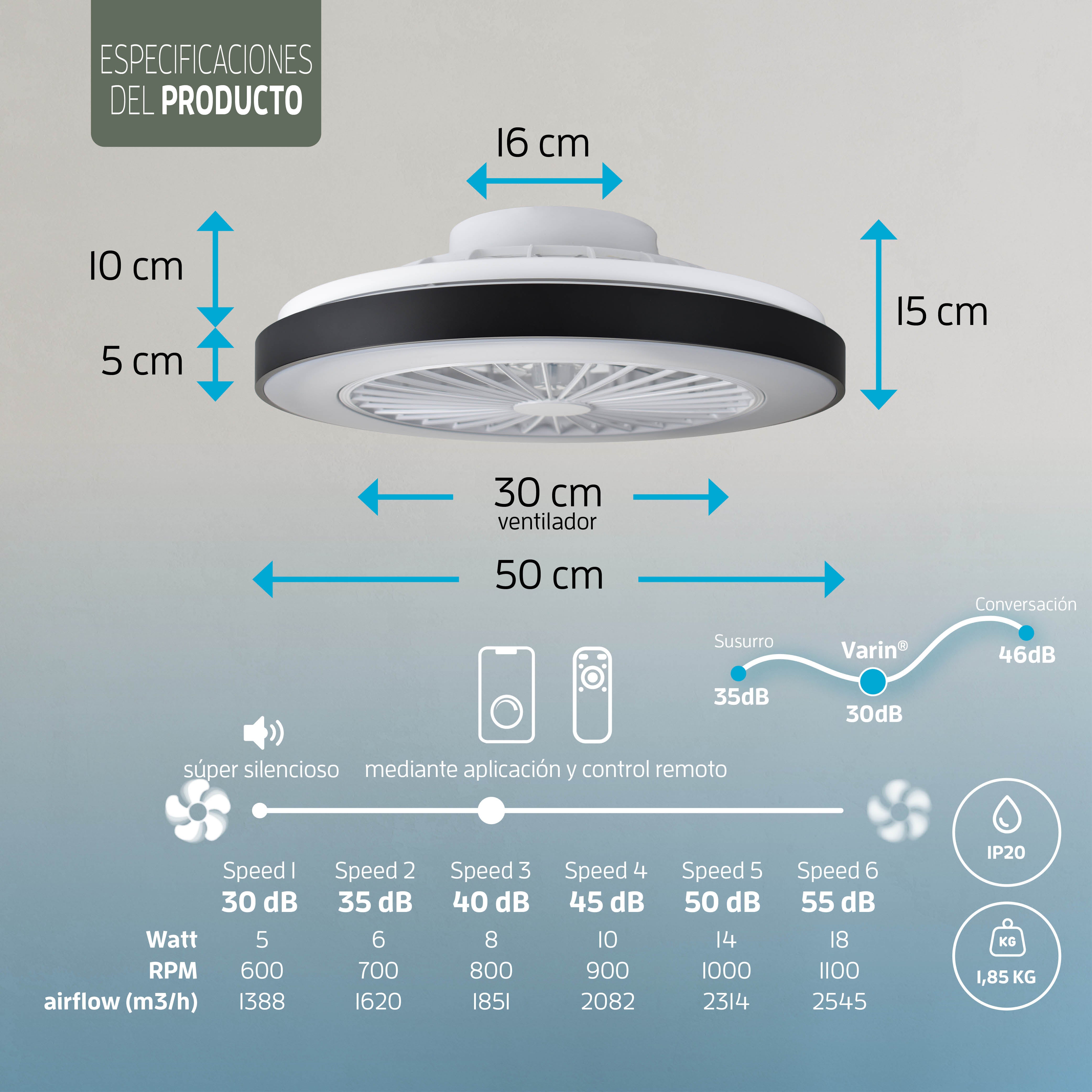 Lámpara LED inteligente Varin con ventilador RGBW (CCT) - 50 cm - Tuya - Negro/Blanco [VA-E001]