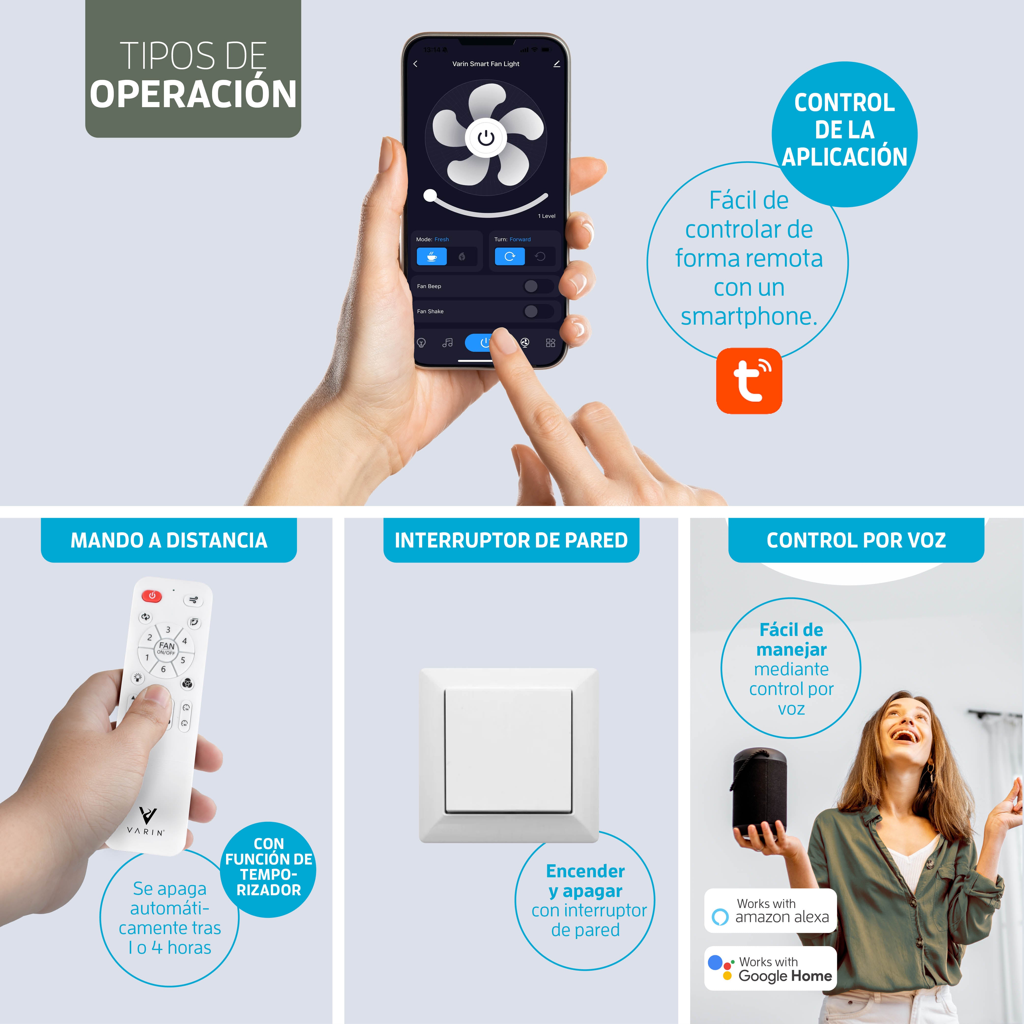 Lámpara LED inteligente Varin con ventilador RGBW (CCT) - 50 cm - Tuya - Negro/Blanco [VA-E001]