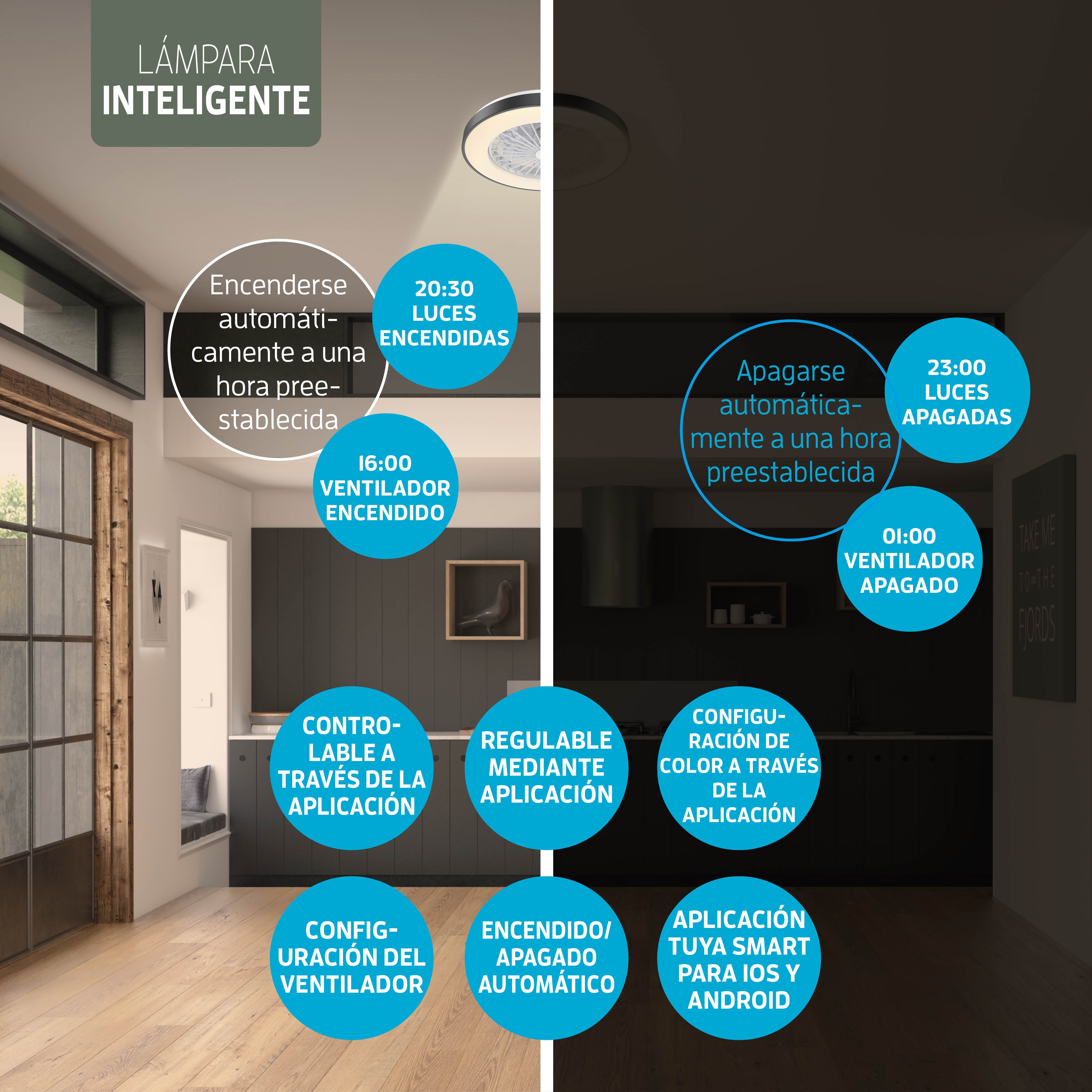 Lámpara LED inteligente Varin con ventilador RGBW (CCT) - 50 cm - Tuya - Negro/Blanco [VA-E001]