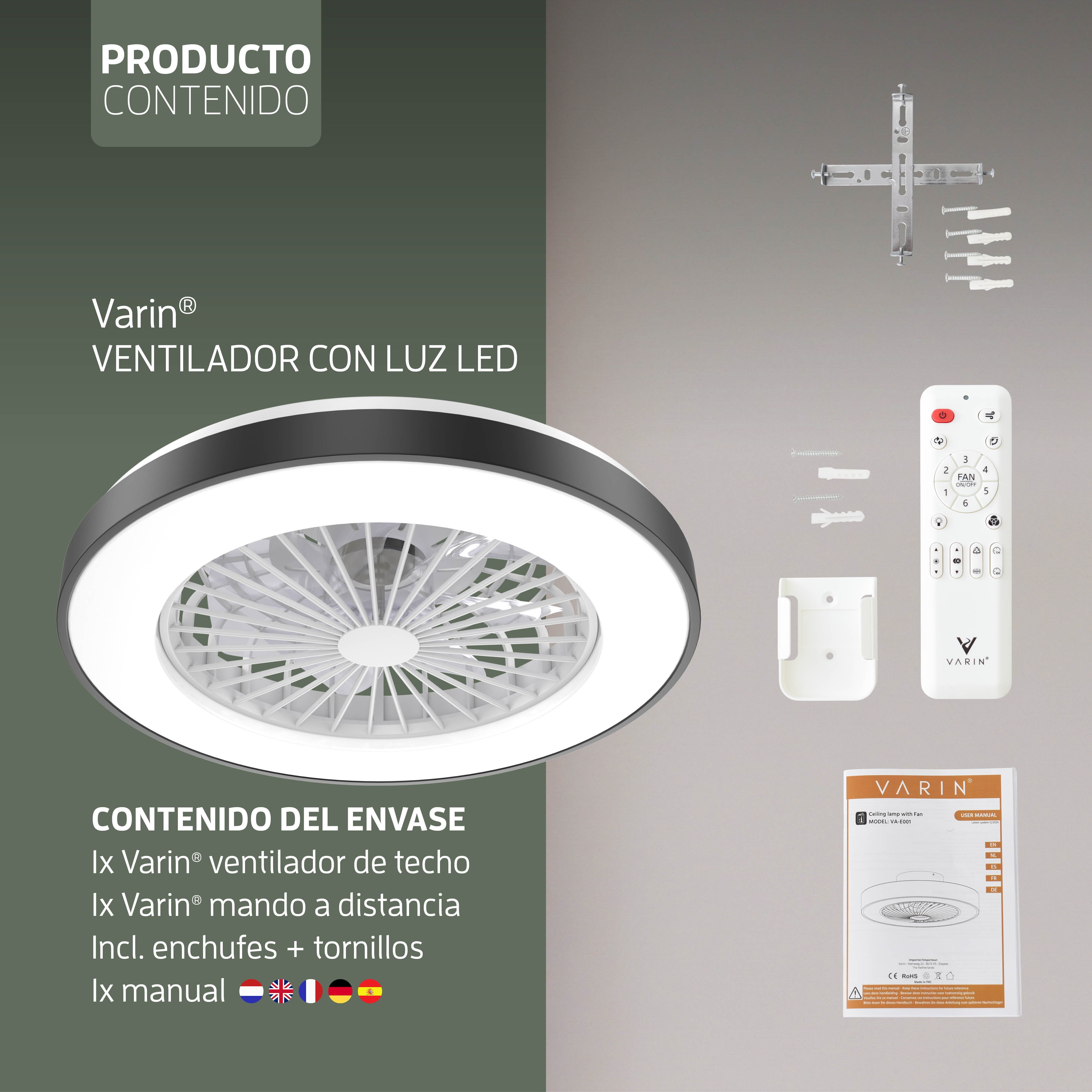 Lámpara LED inteligente Varin con ventilador RGBW (CCT) - 50 cm - Tuya - Negro/Blanco [VA-E001]