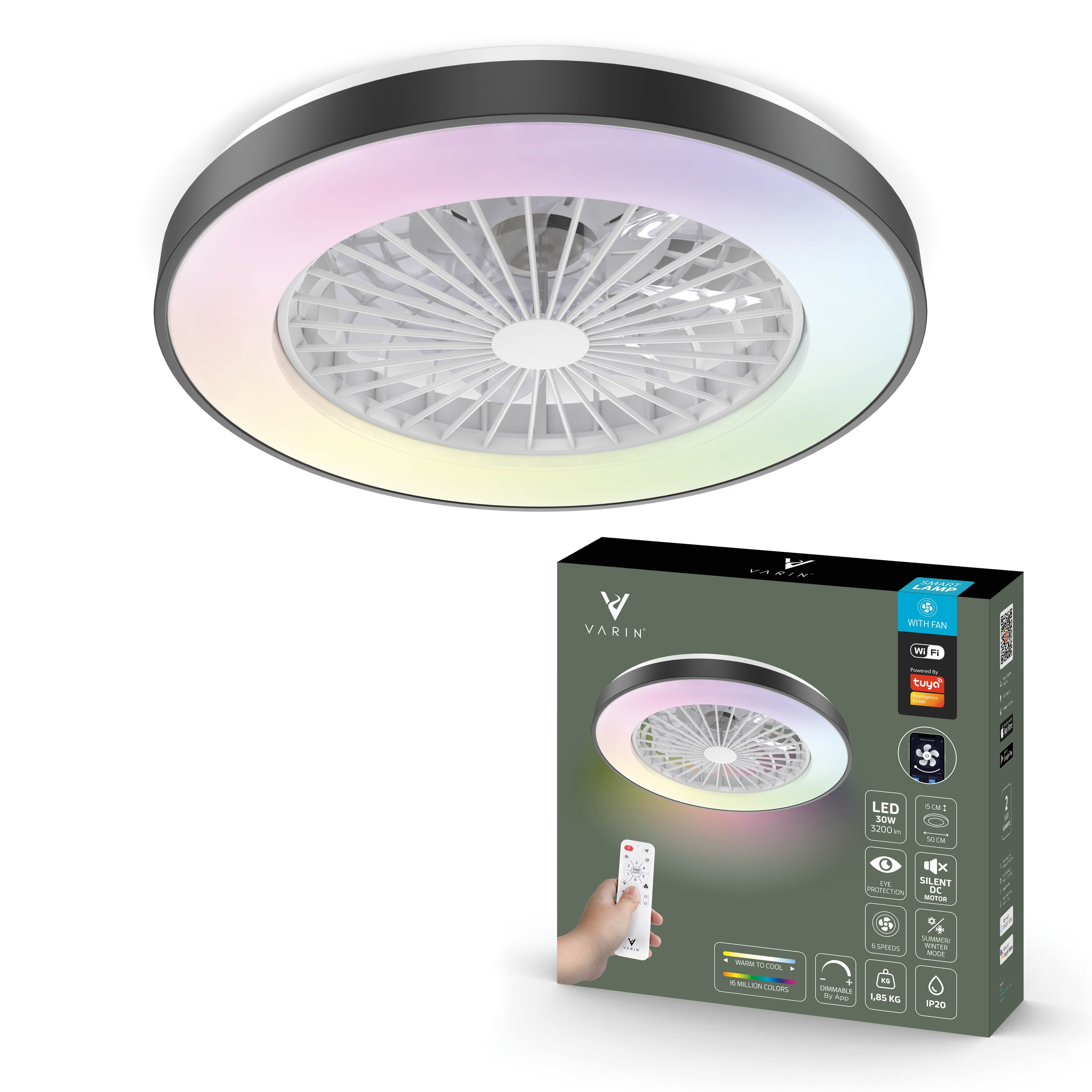 Lámpara LED inteligente Varin con ventilador RGBW (CCT) - 50 cm - Tuya - Negro/Blanco [VA-E001]
