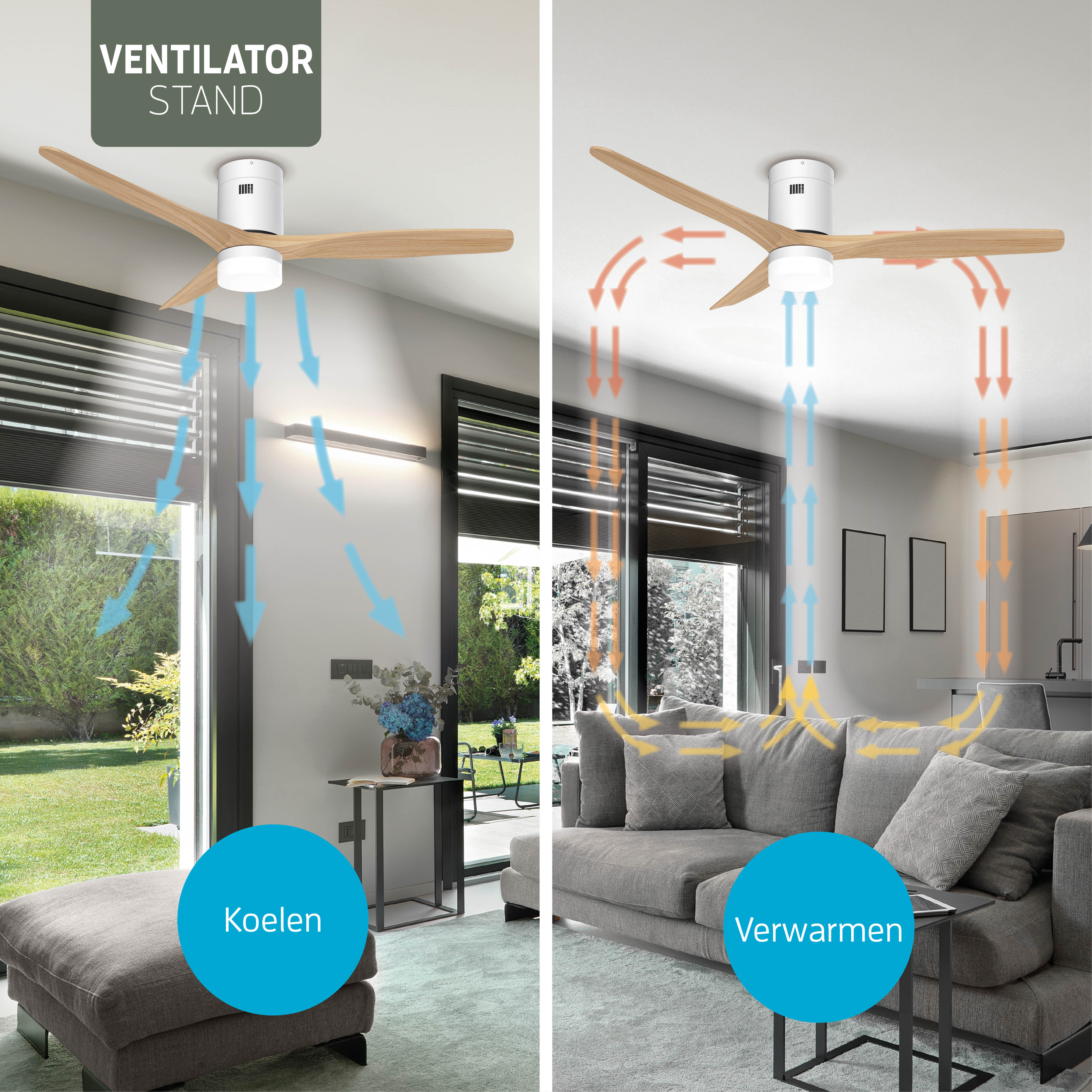 Ventilador de techo inteligente Blanco/Natural con iluminación - 132 cm - WiFi