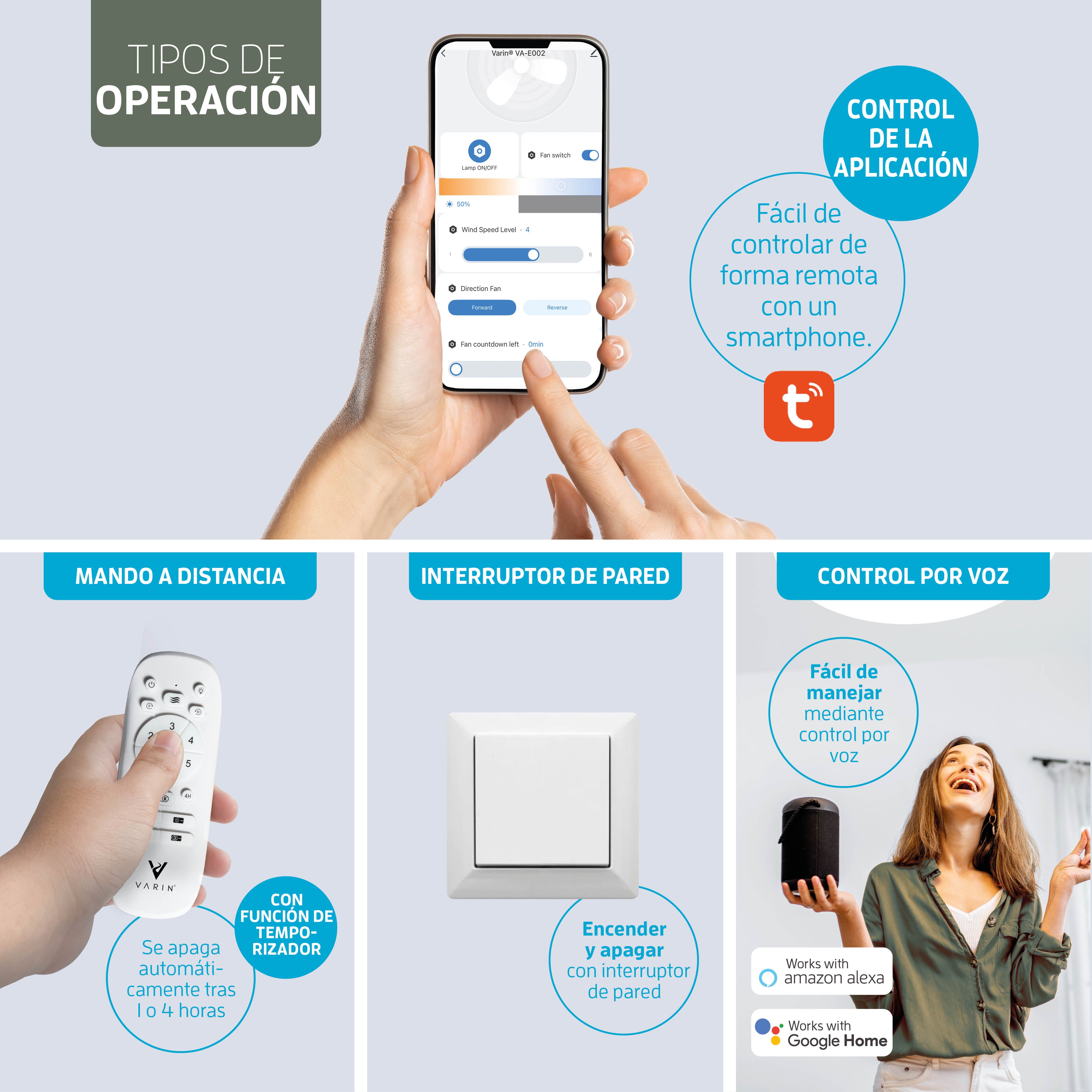 Ventilador de techo inteligente Blanco con iluminación - 132 cm - WiFi