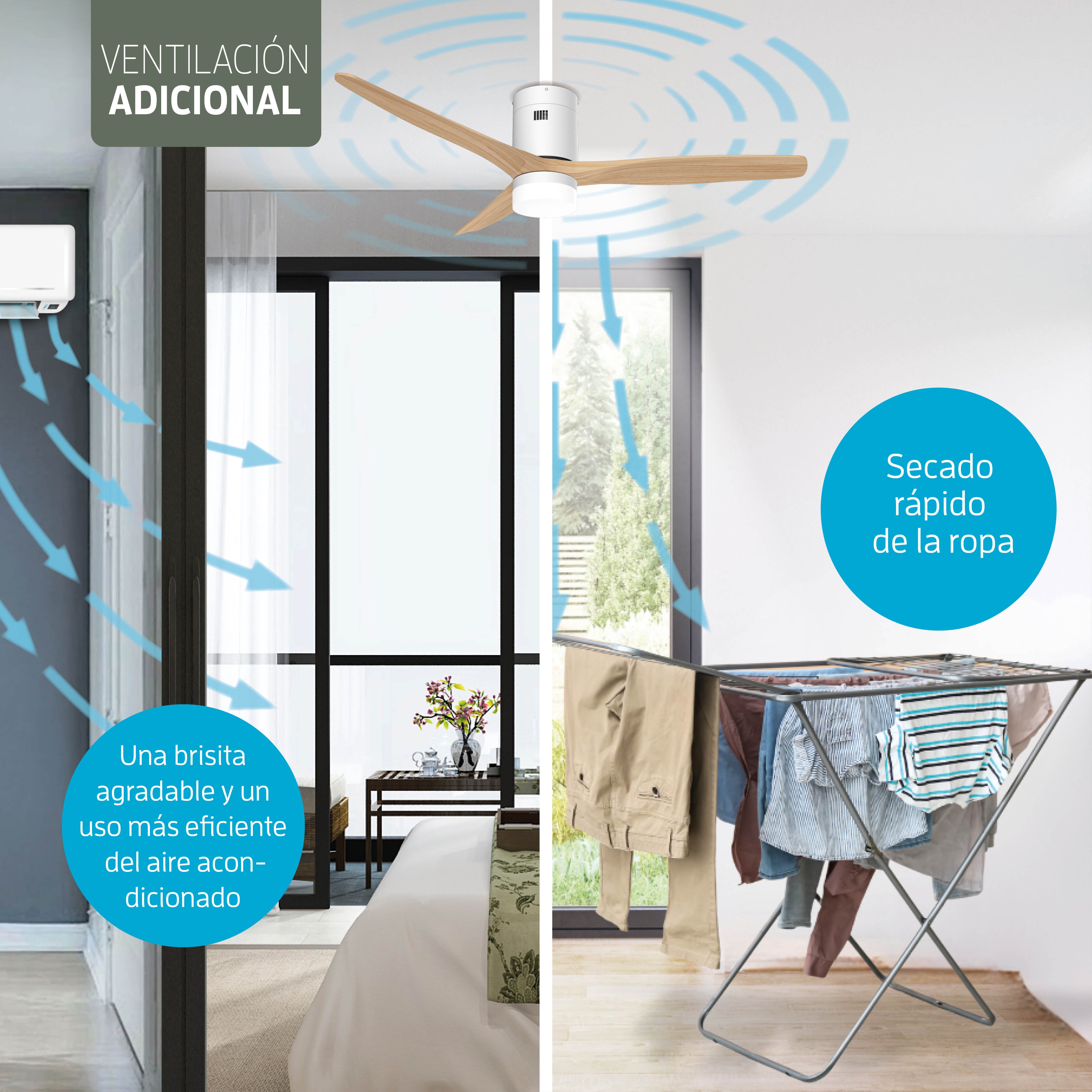 Ventilador de techo inteligente Blanco con iluminación - 132 cm - WiFi