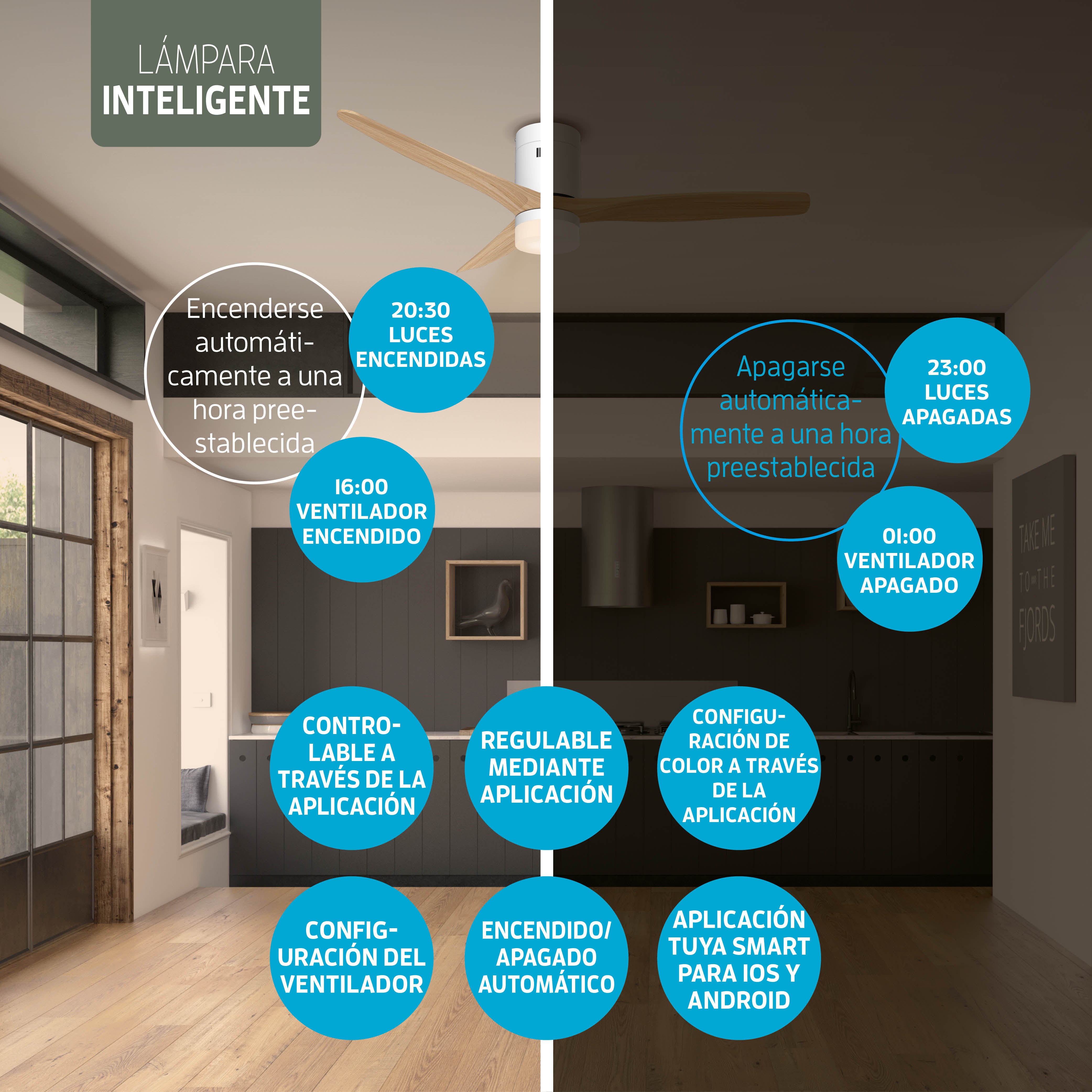 Ventilador de techo inteligente Blanco con iluminación - 132 cm - WiFi