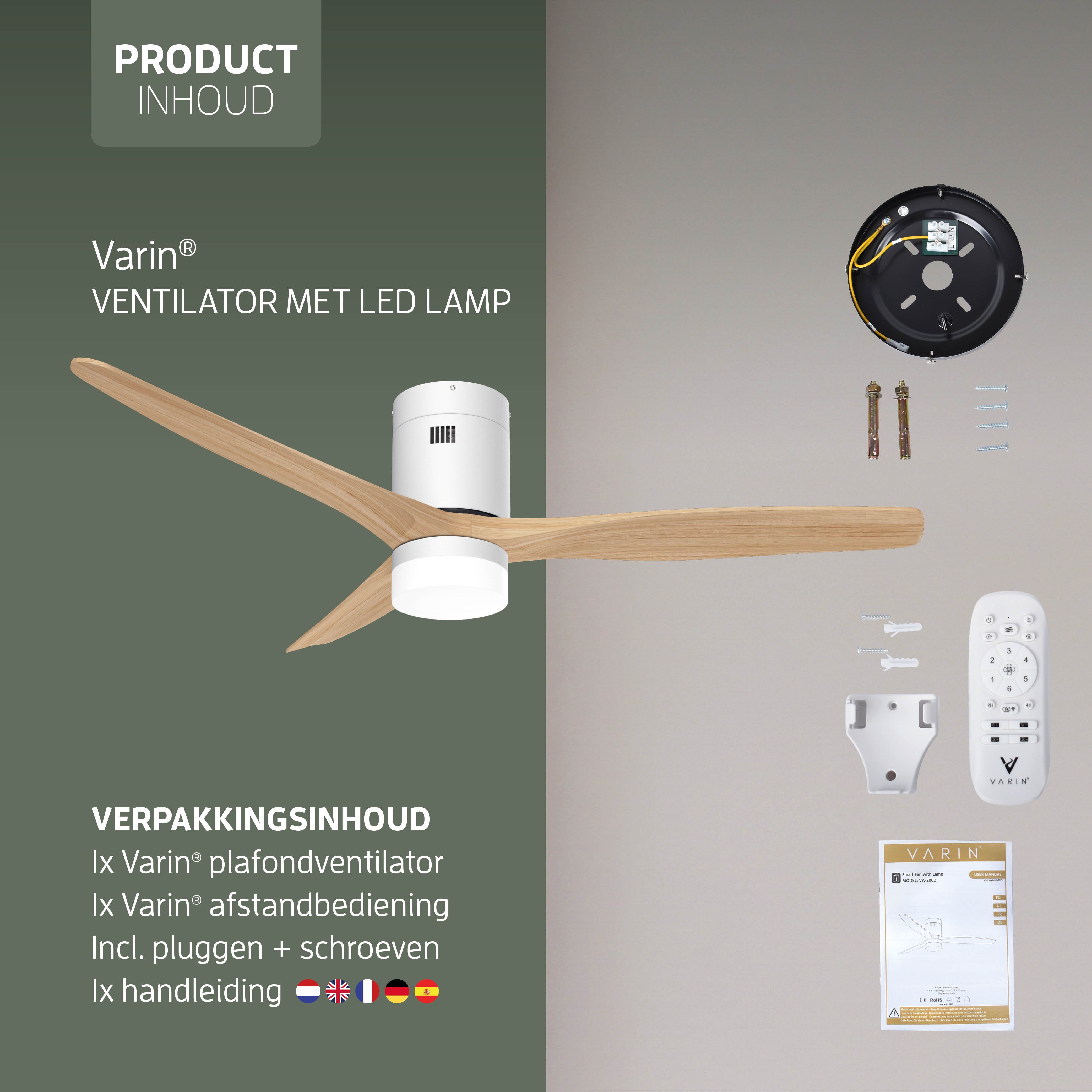 Ventilador de techo inteligente Blanco/Natural con iluminación - 132 cm - WiFi