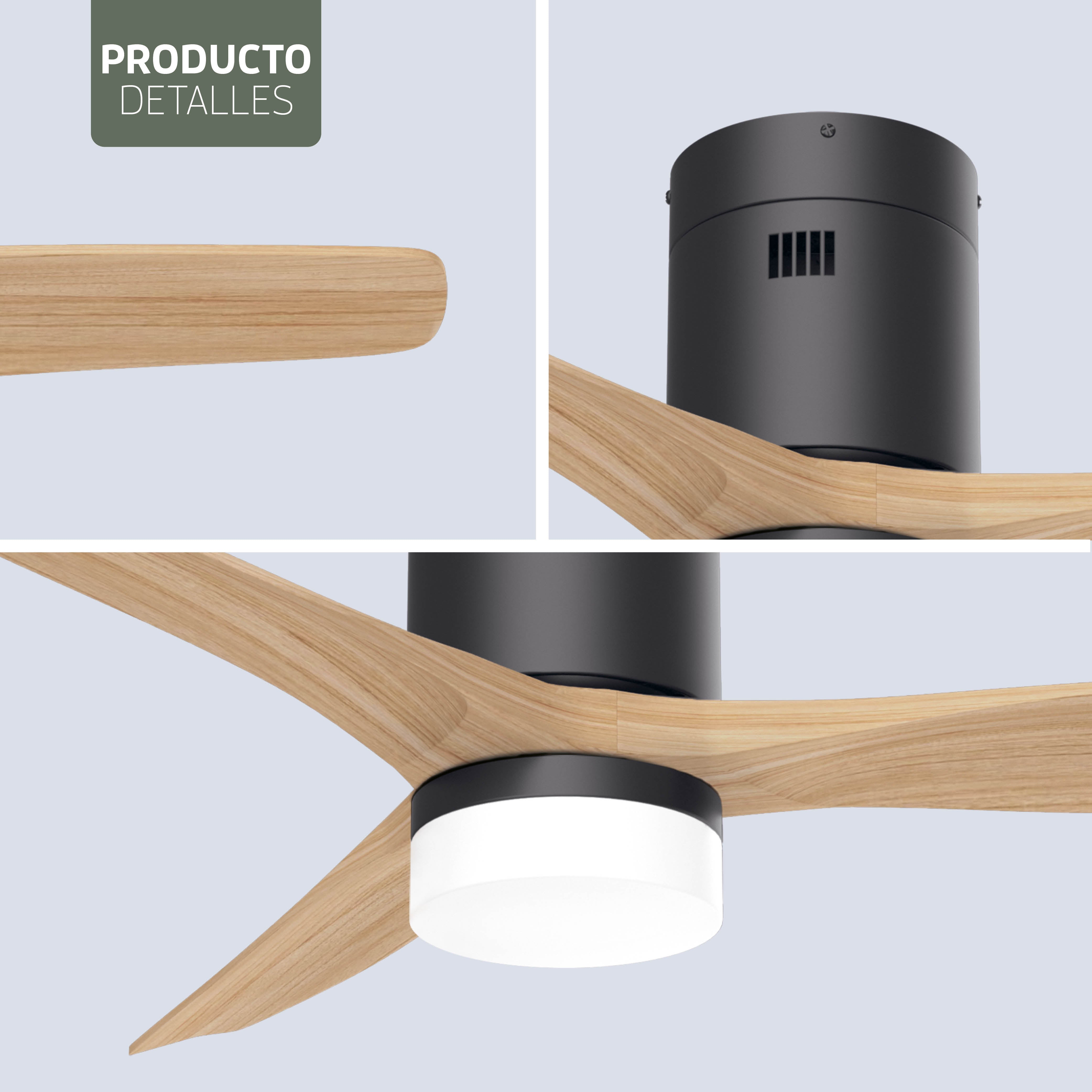 Ventilador de techo inteligente Negro/Natural con iluminación - 132 cm - WiFi
