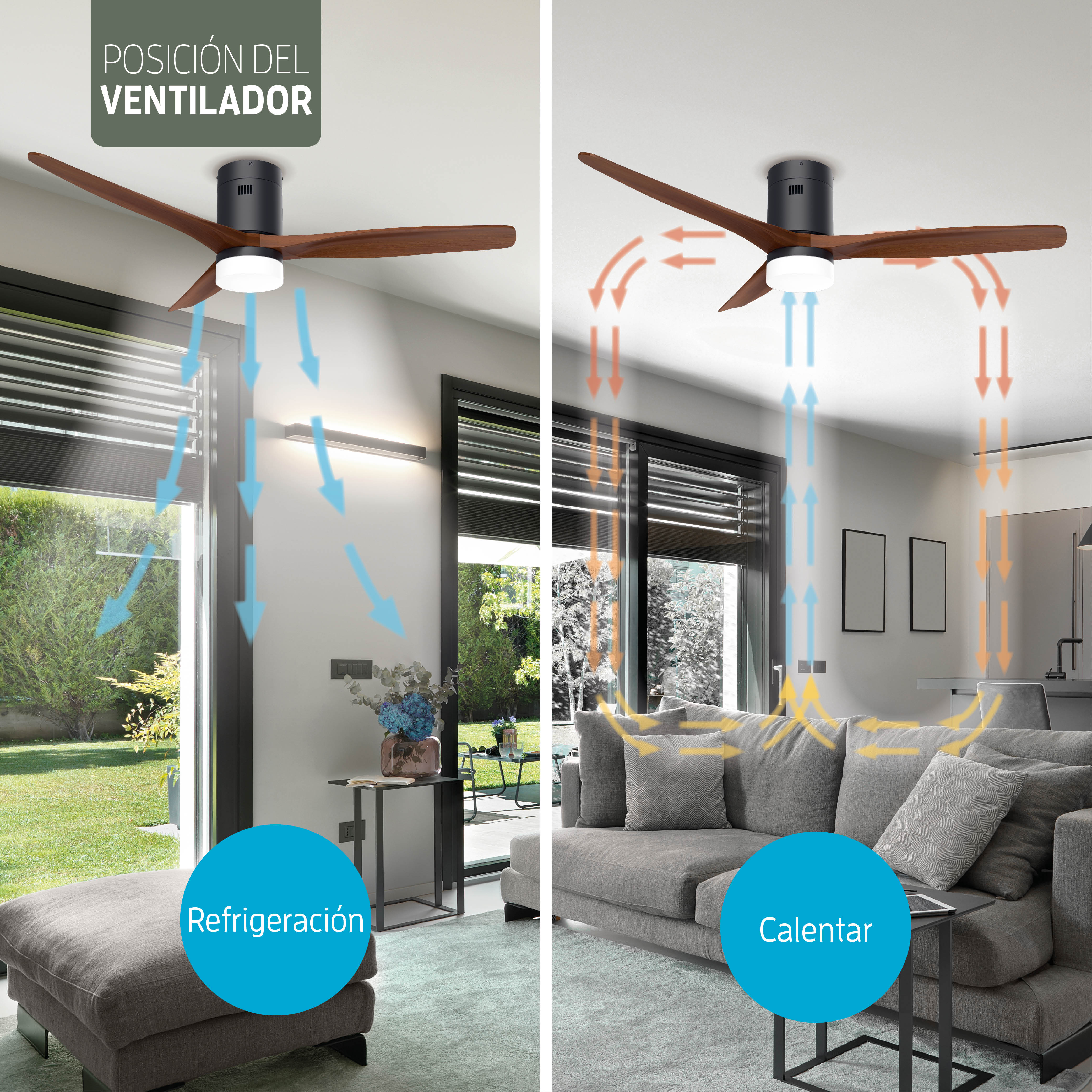 Ventilador de techo inteligente Negro/Nogal con iluminación - 132 cm - WiFi