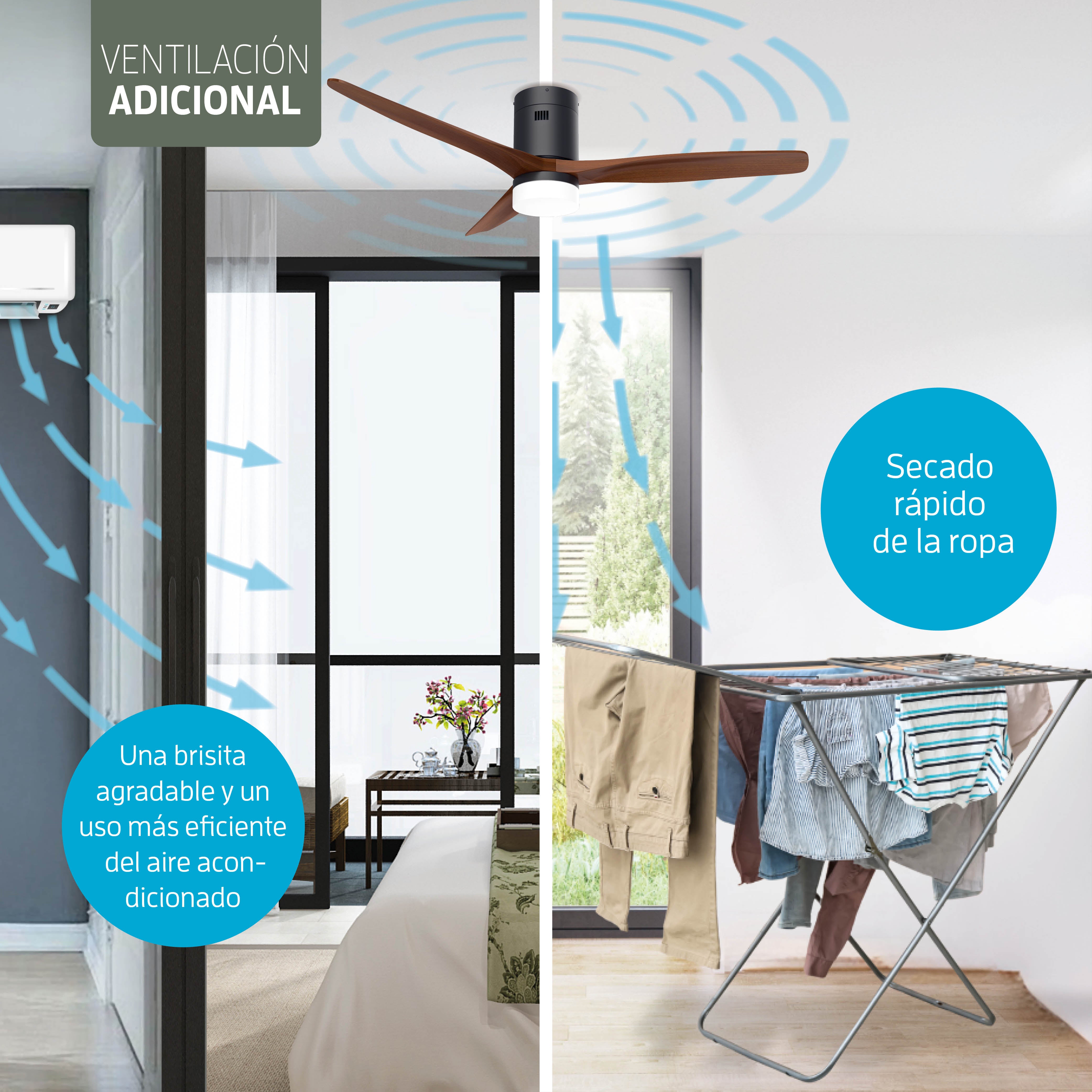 Ventilador de techo inteligente Negro/Nogal con iluminación - 132 cm - WiFi