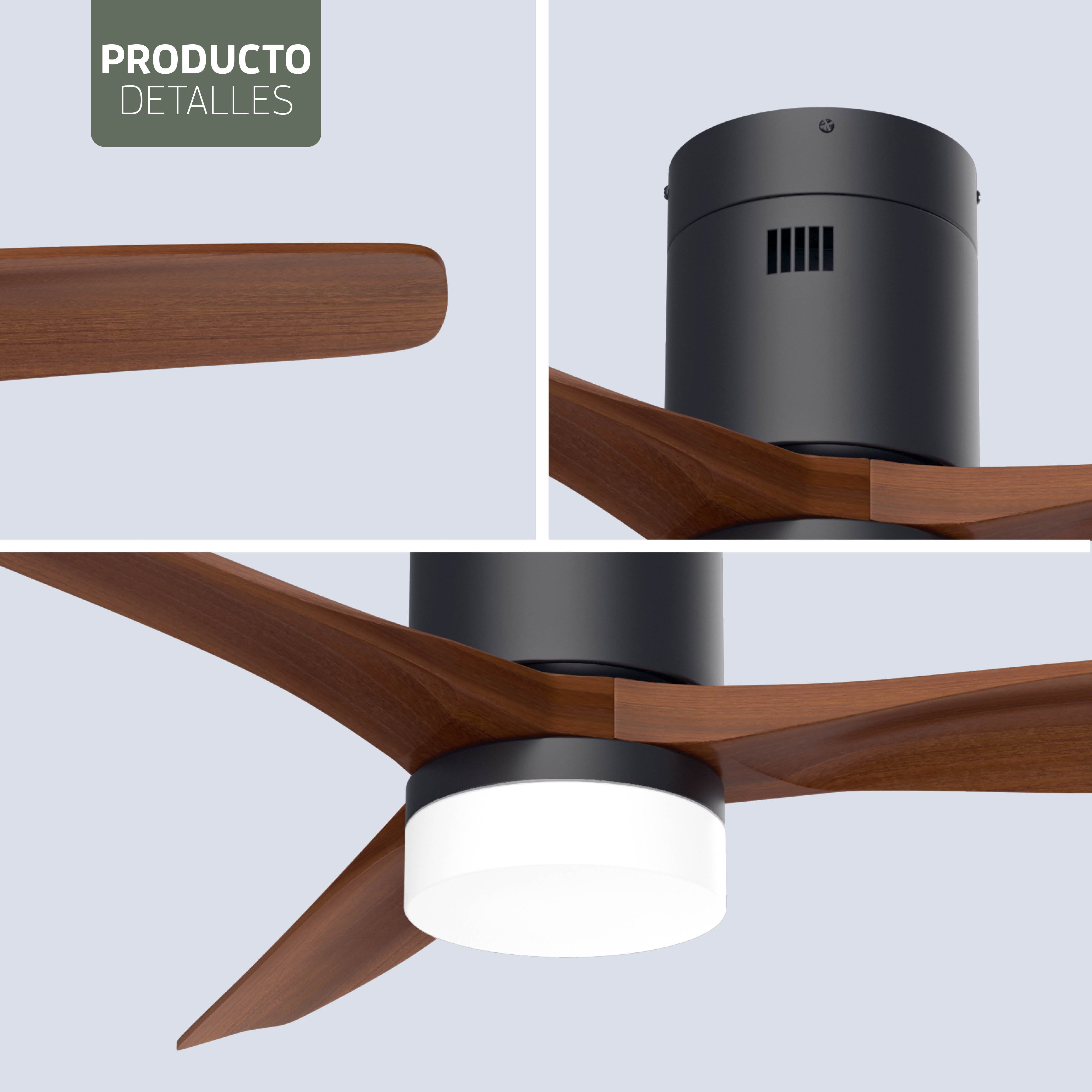 Ventilador de techo inteligente Negro/Nogal con iluminación - 132 cm - WiFi