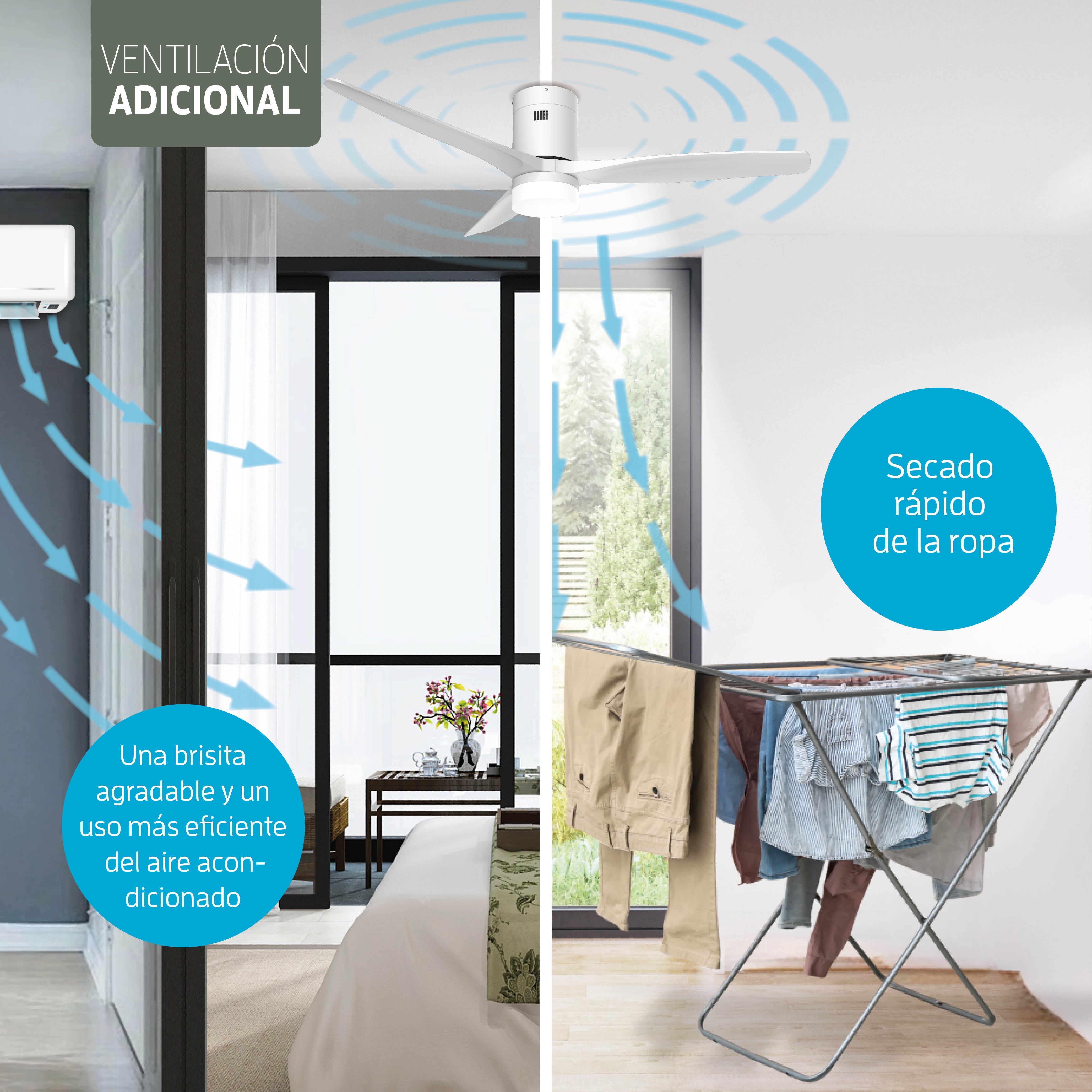 Ventilador de techo inteligente con luz - 132 cm - Tuya WiFi - Blanco