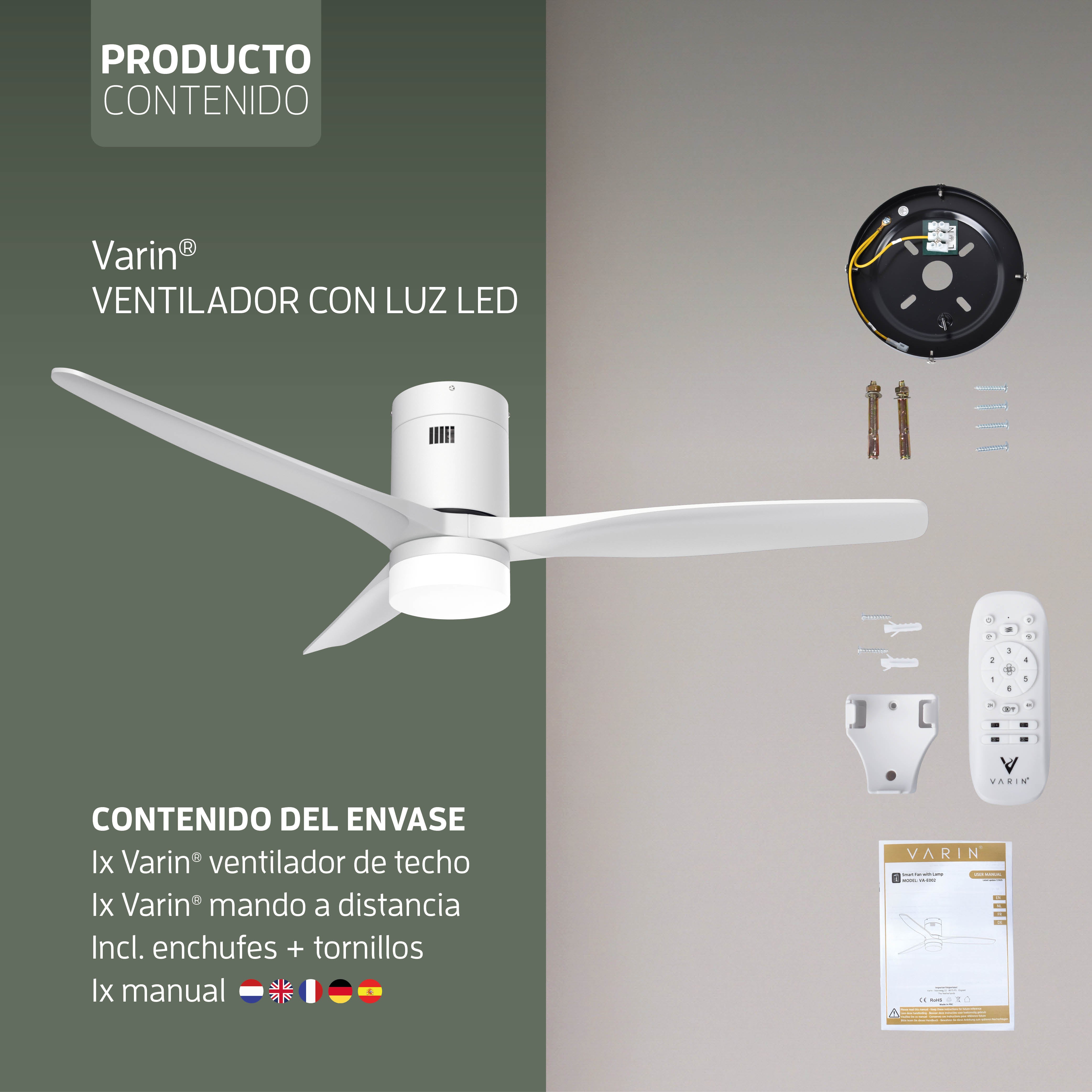 Ventilador de techo inteligente con luz - 132 cm - Tuya WiFi - Blanco
