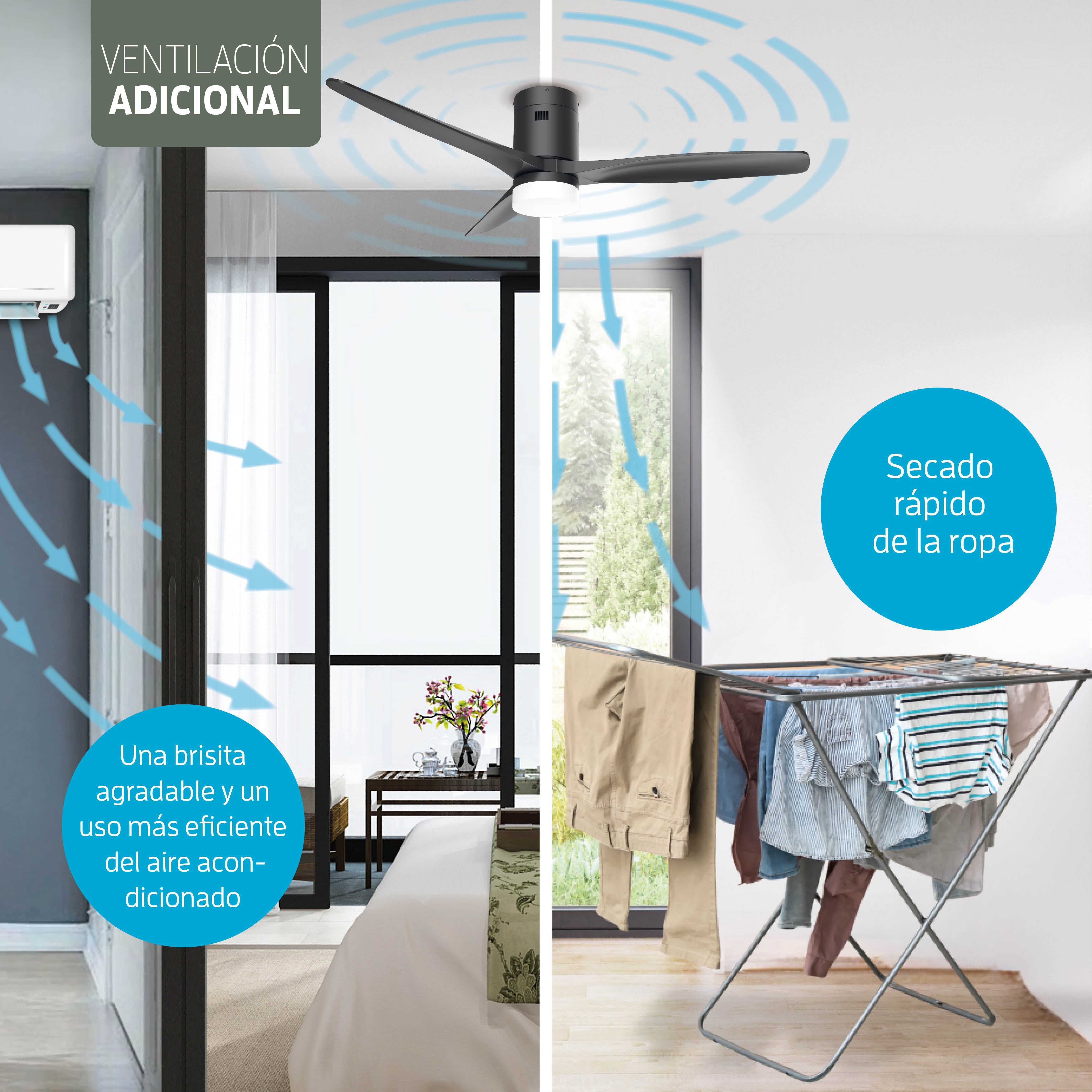 Ventilador de techo inteligente con luz - 132 cm - Tuya WiFi - Negro