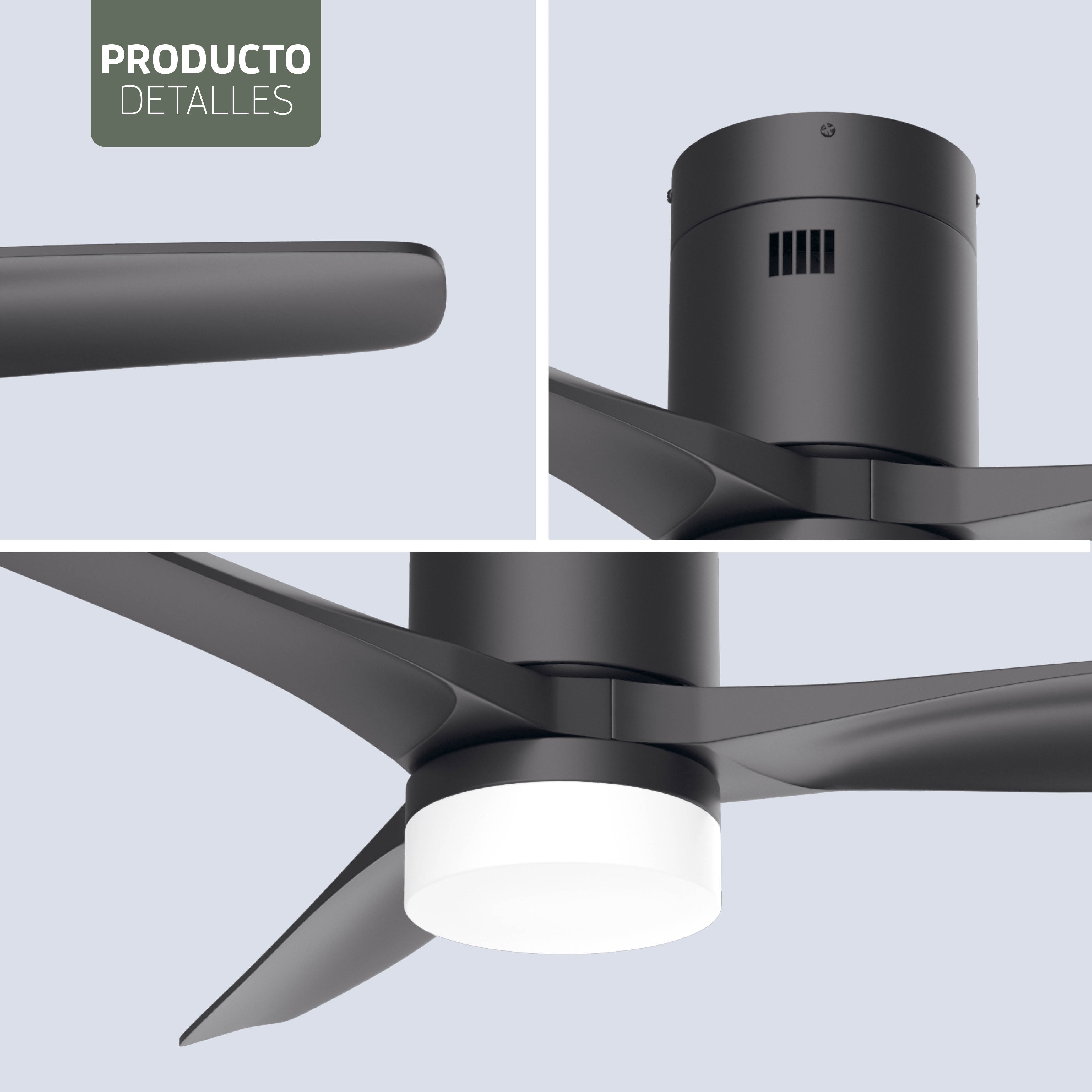 Ventilador de techo inteligente con luz - 132 cm - Tuya WiFi - Negro