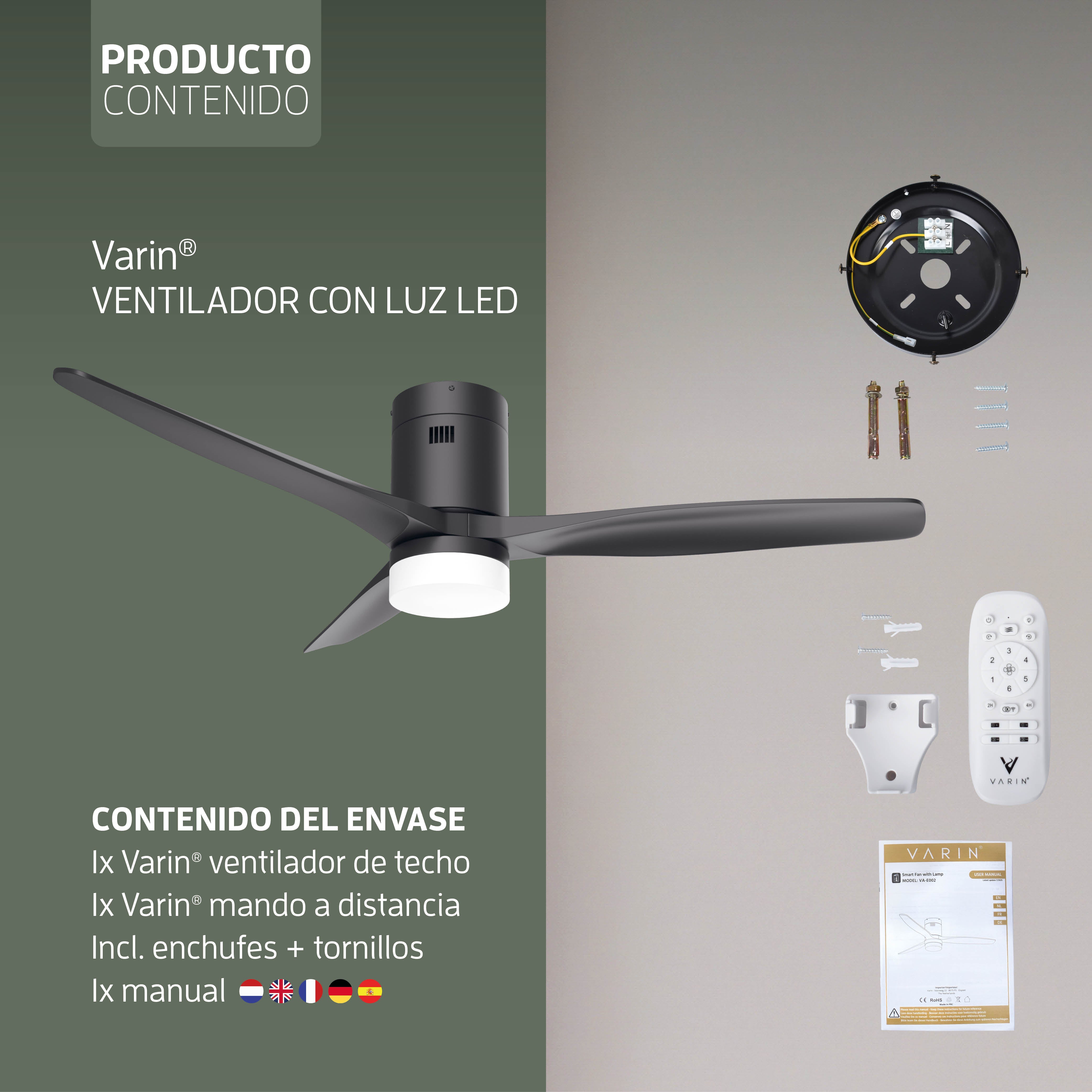 Ventilador de techo inteligente con luz - 132 cm - Tuya WiFi - Negro