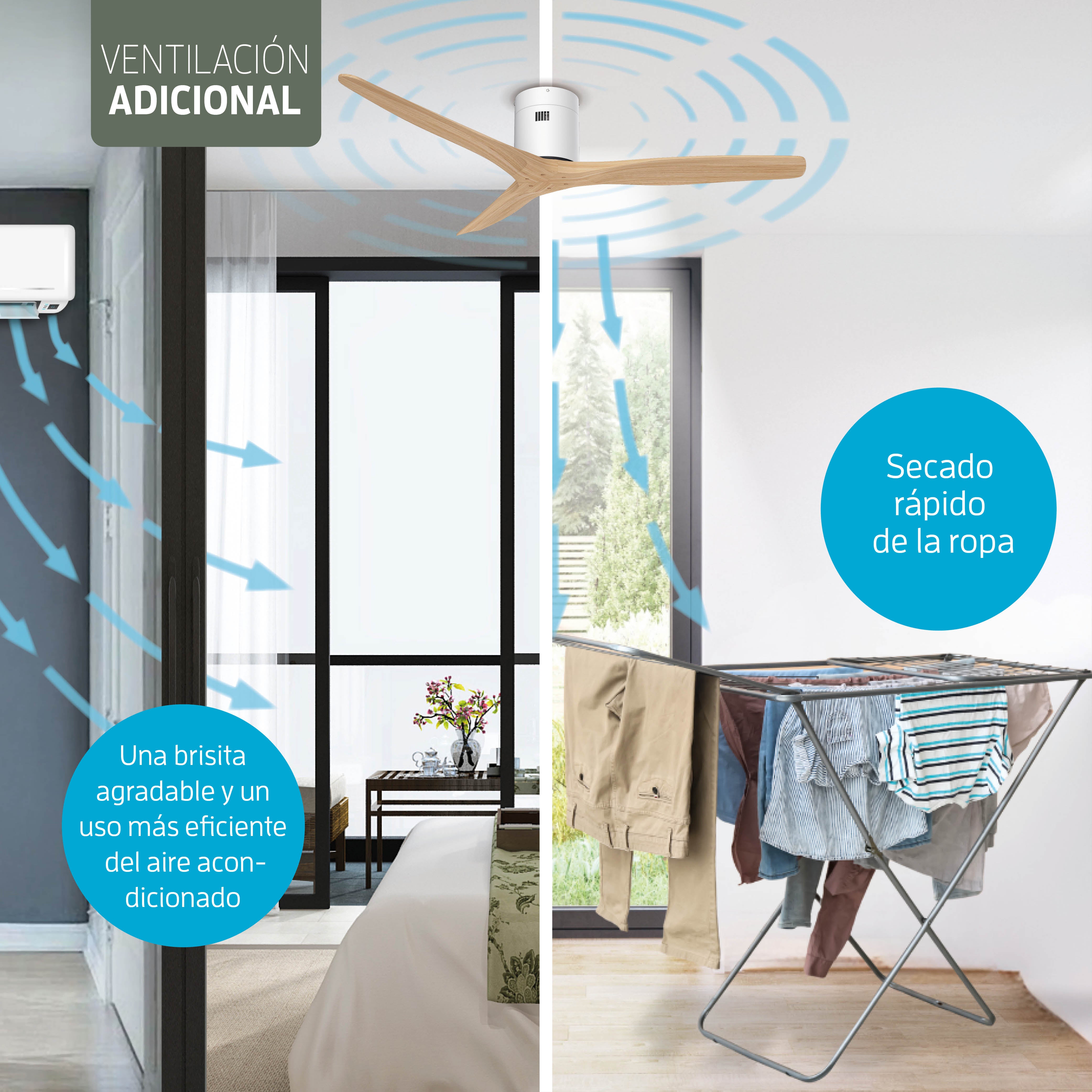 Ventilador de techo inteligente - Blanco/Natural - 132 cm - WiFi