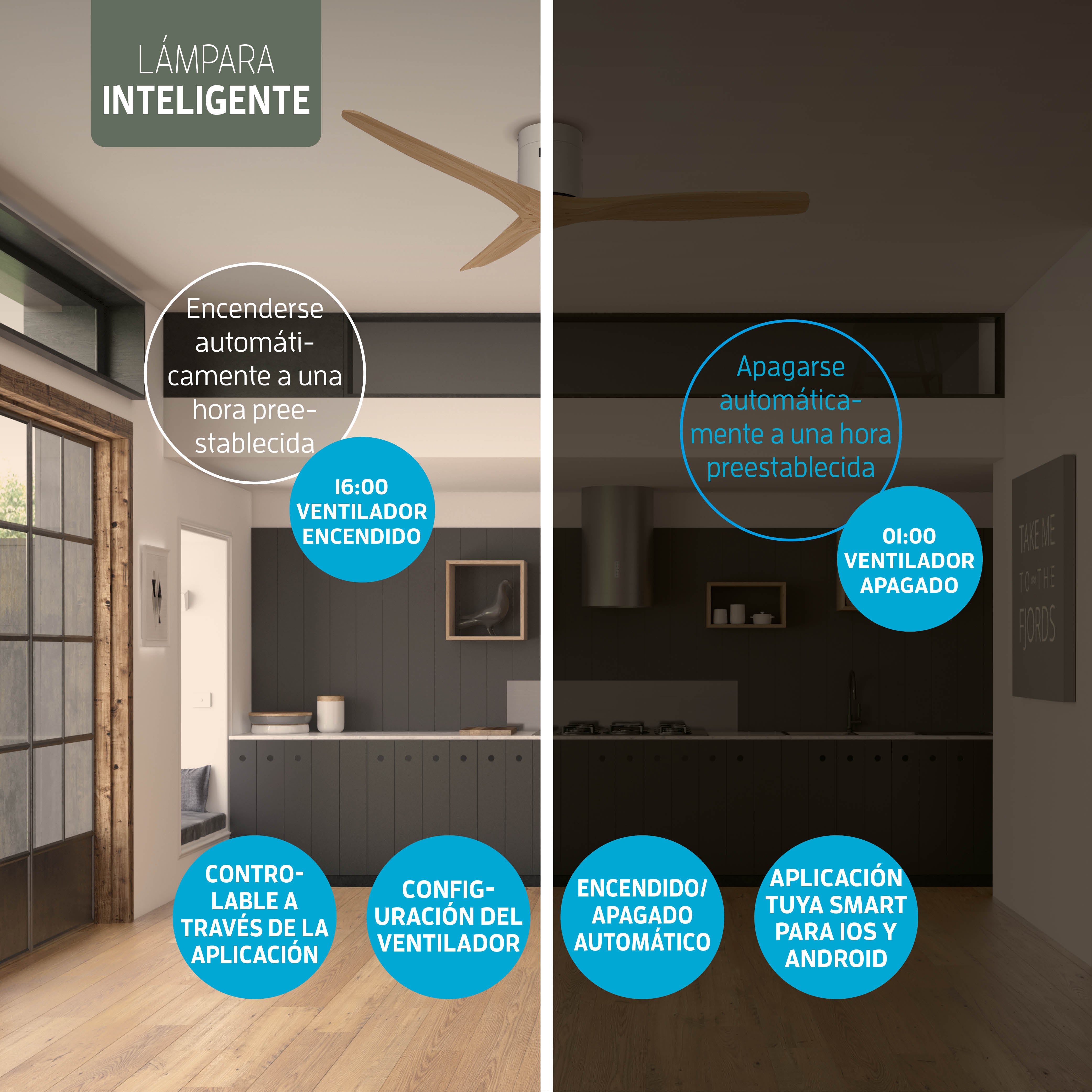 Ventilador de techo inteligente - Blanco/Natural - 132 cm - WiFi