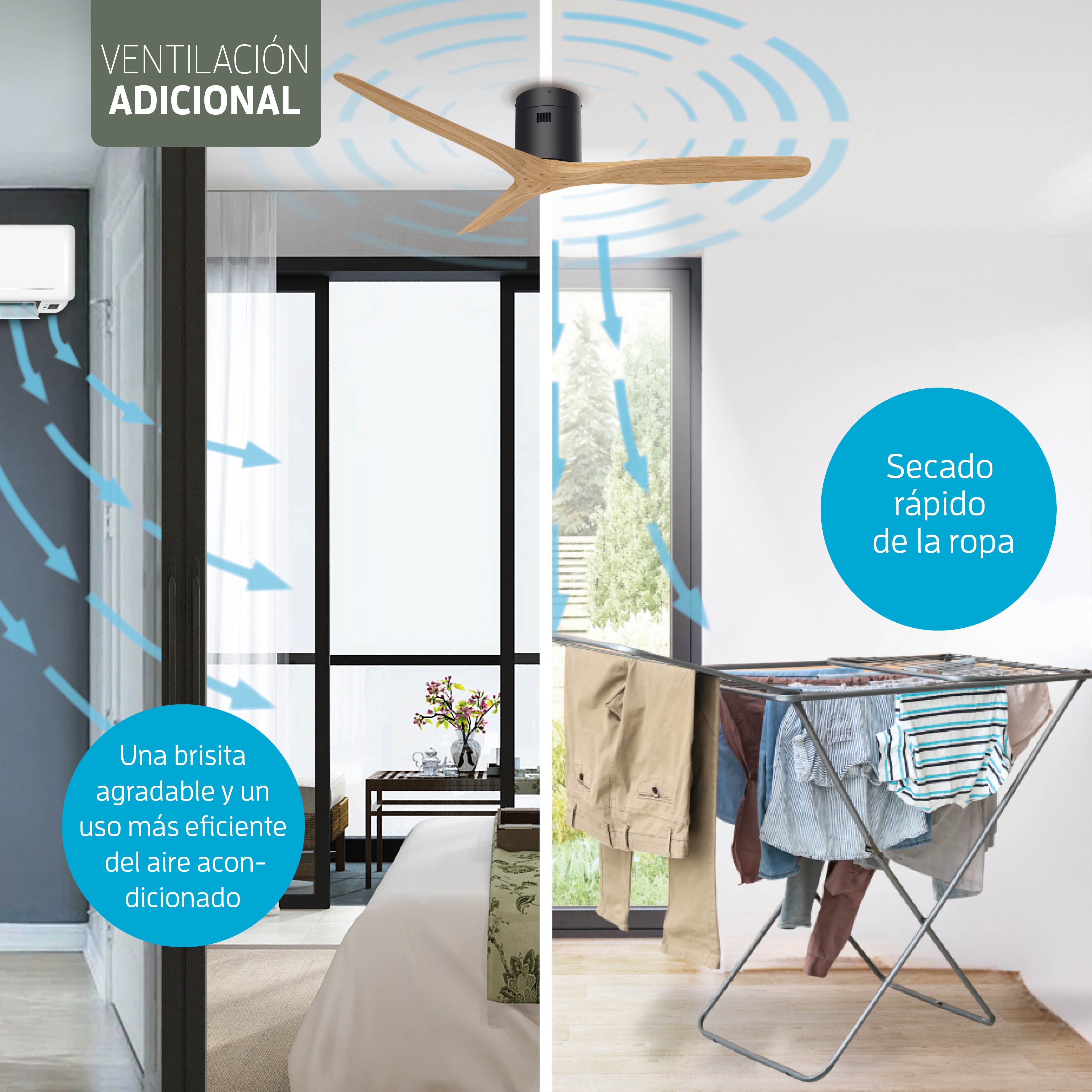 Ventilador de techo inteligente - Negro/Natural - 132 cm - WiFi