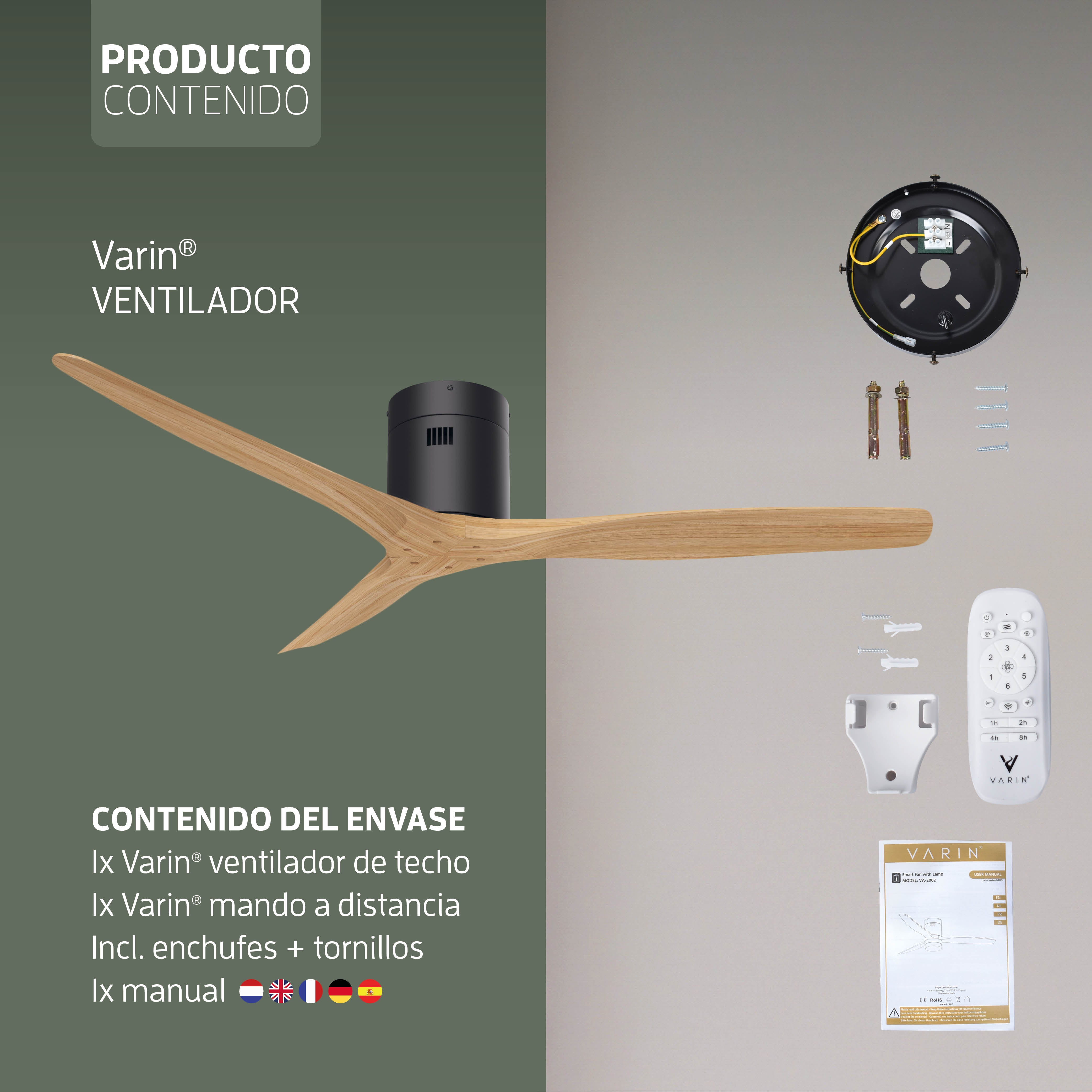 Ventilador de techo inteligente - Negro/Natural - 132 cm - WiFi