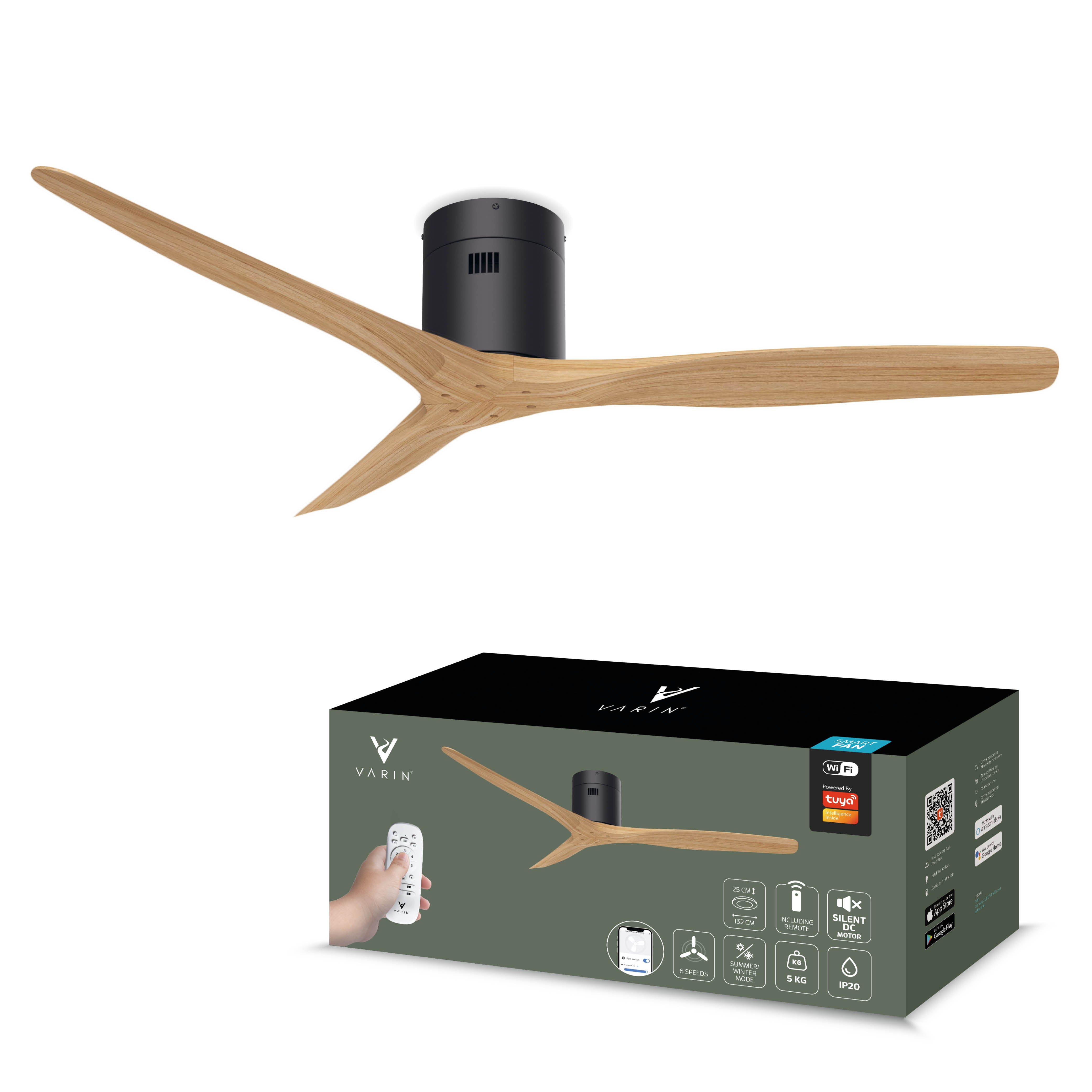 Ventilador de techo inteligente - Negro/Natural - 132 cm - WiFi