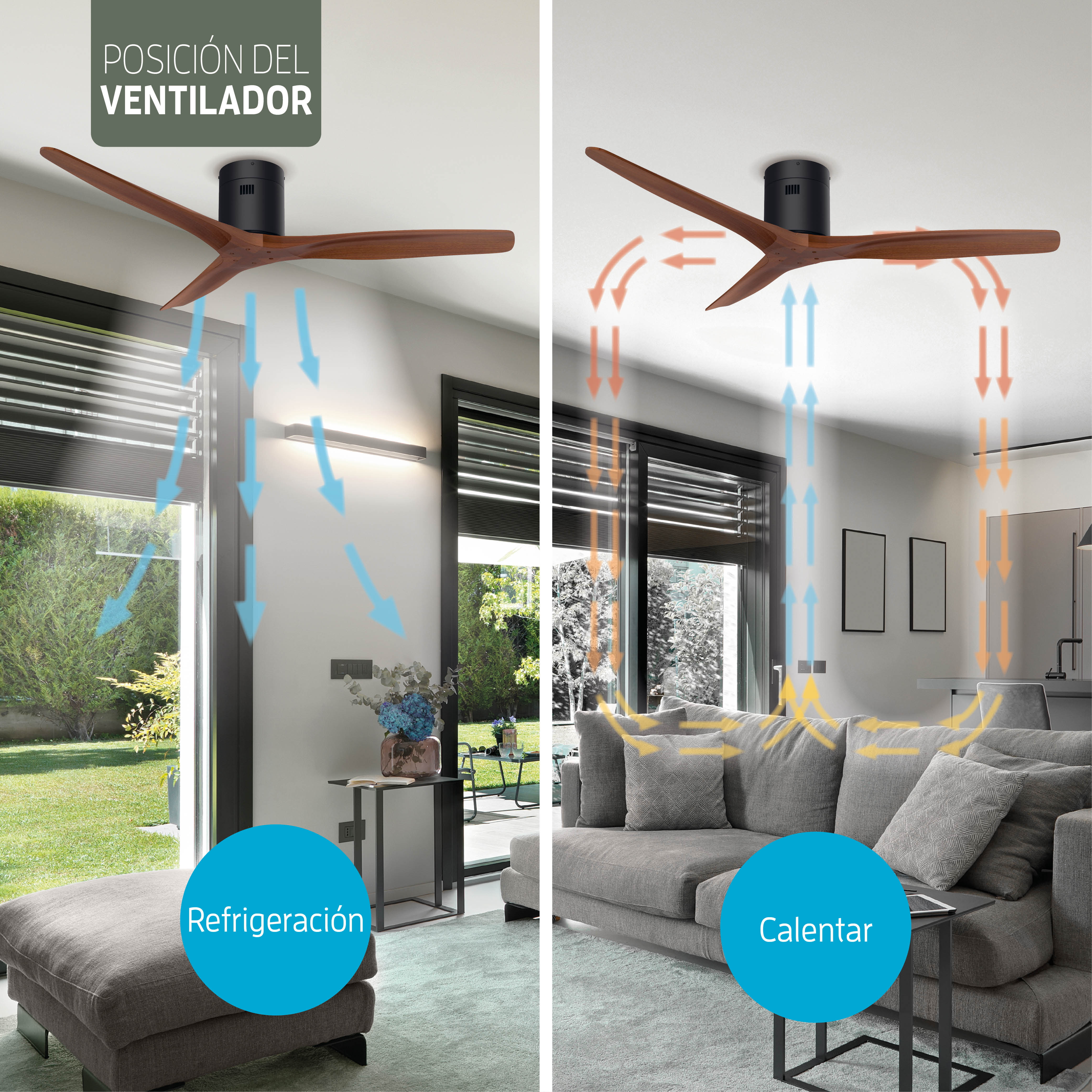 Ventilador de techo inteligente - 132 cm - Tuya WiFi - Negro/Nogal