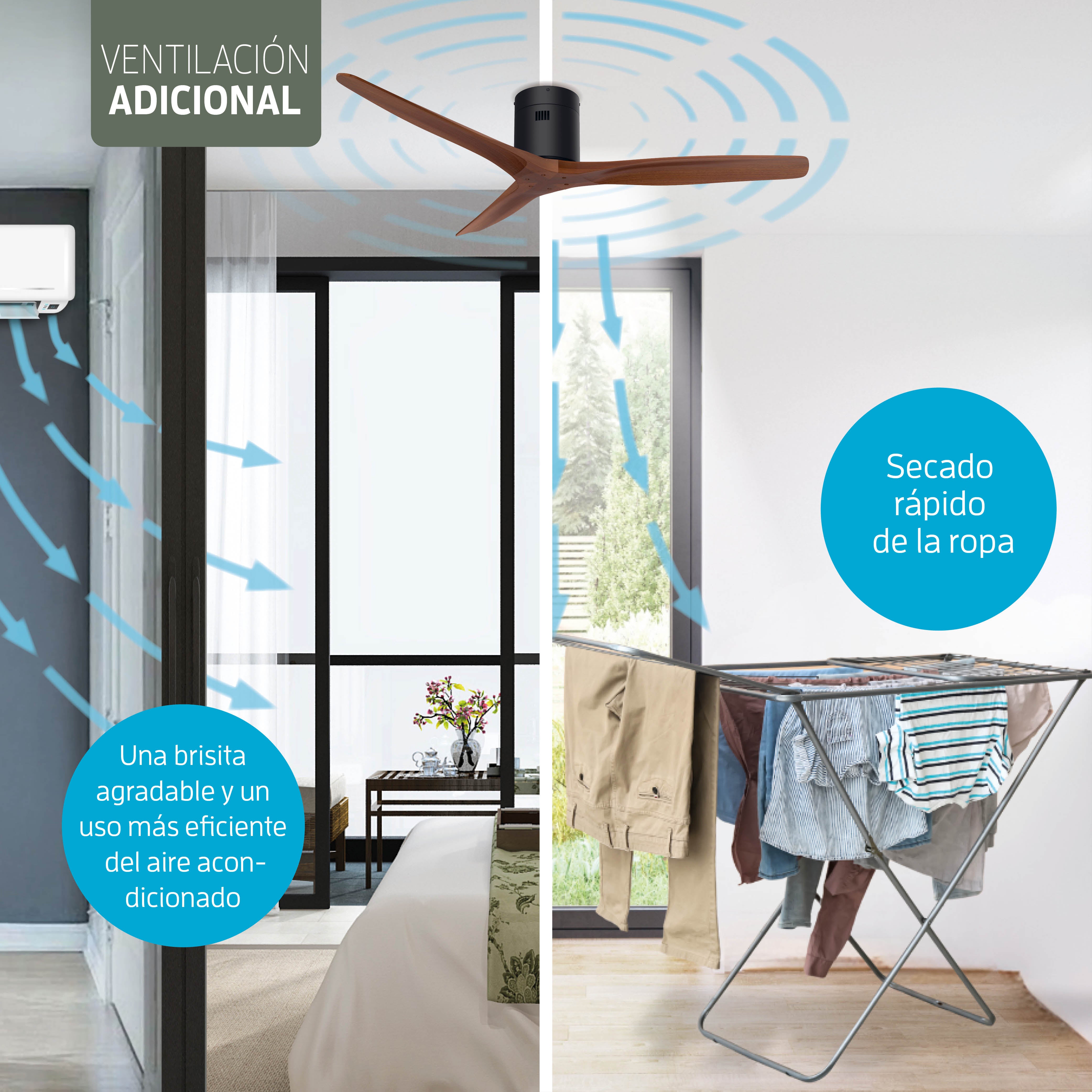 Ventilador de techo inteligente - 132 cm - Tuya WiFi - Negro/Nogal