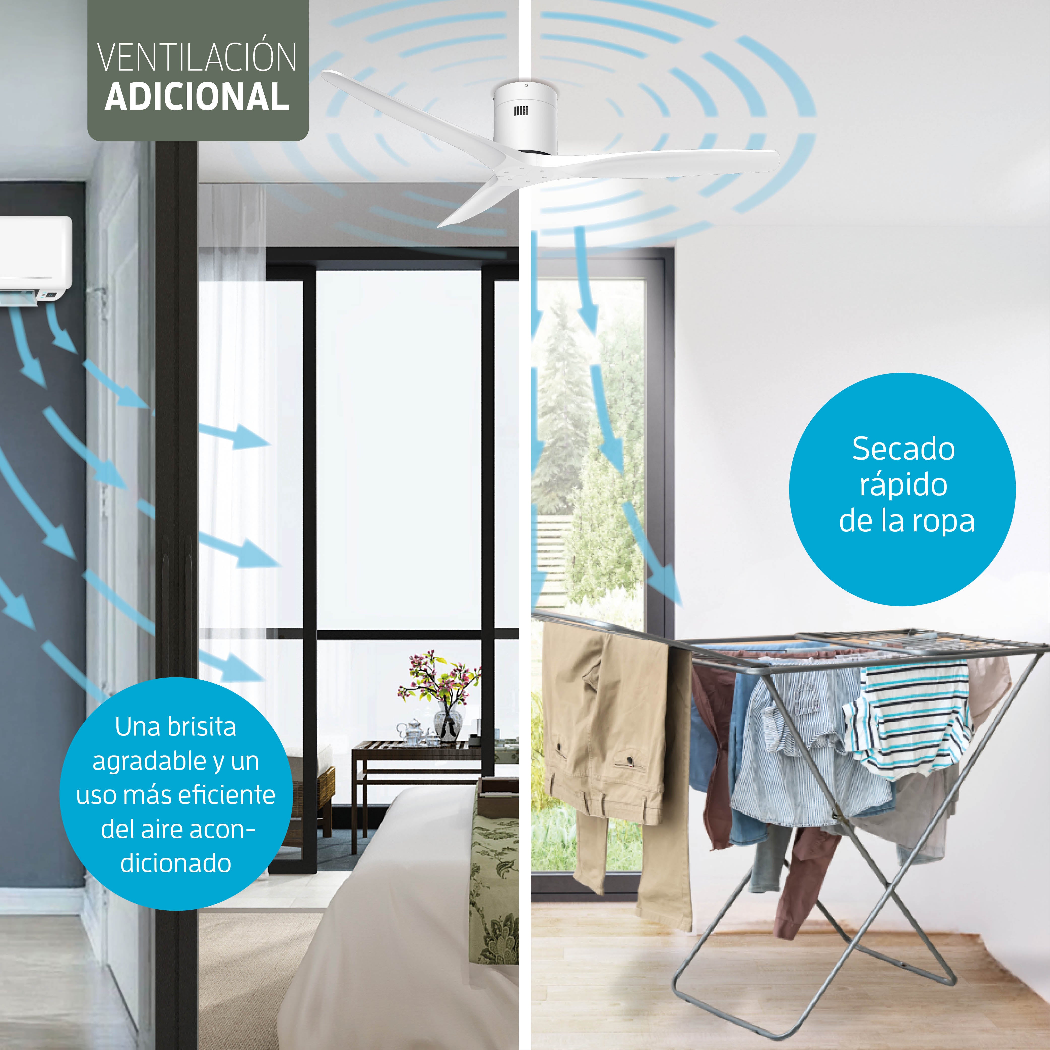 Ventilador de techo inteligente - 132 cm - Tuya WiFi - Blanco