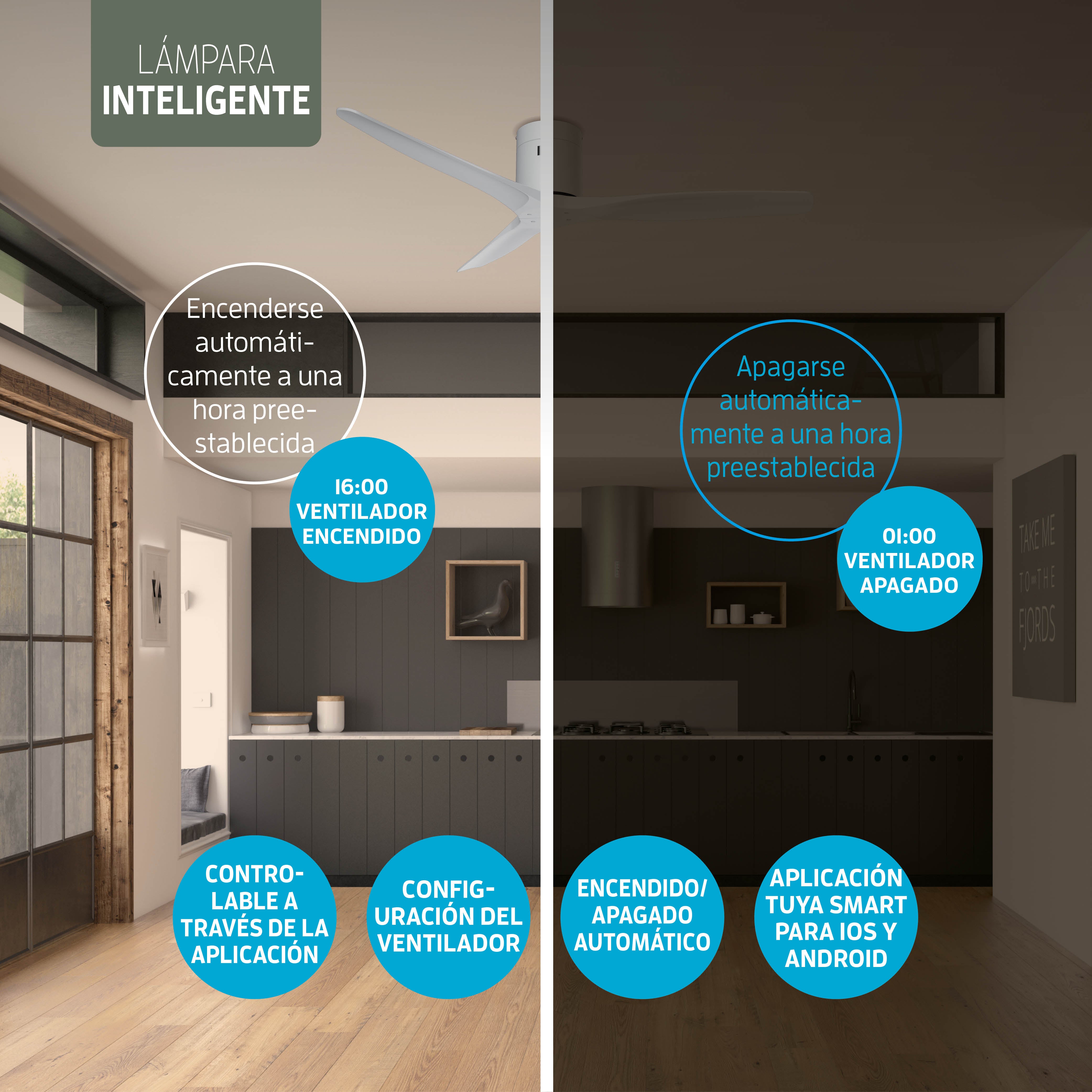 Ventilador de techo inteligente - 132 cm - Tuya WiFi - Blanco