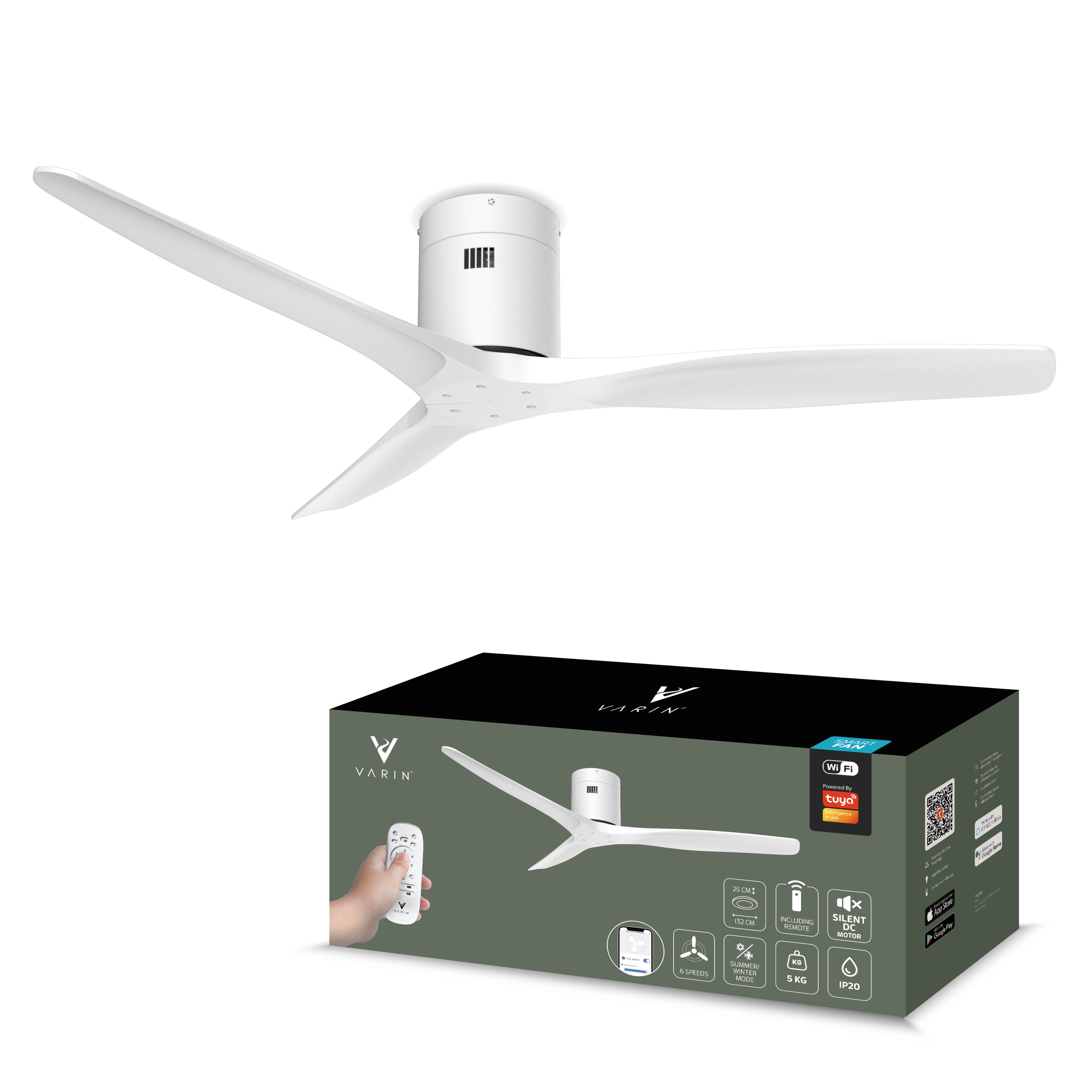 Ventilador de techo inteligente - 132 cm - Tuya WiFi - Blanco