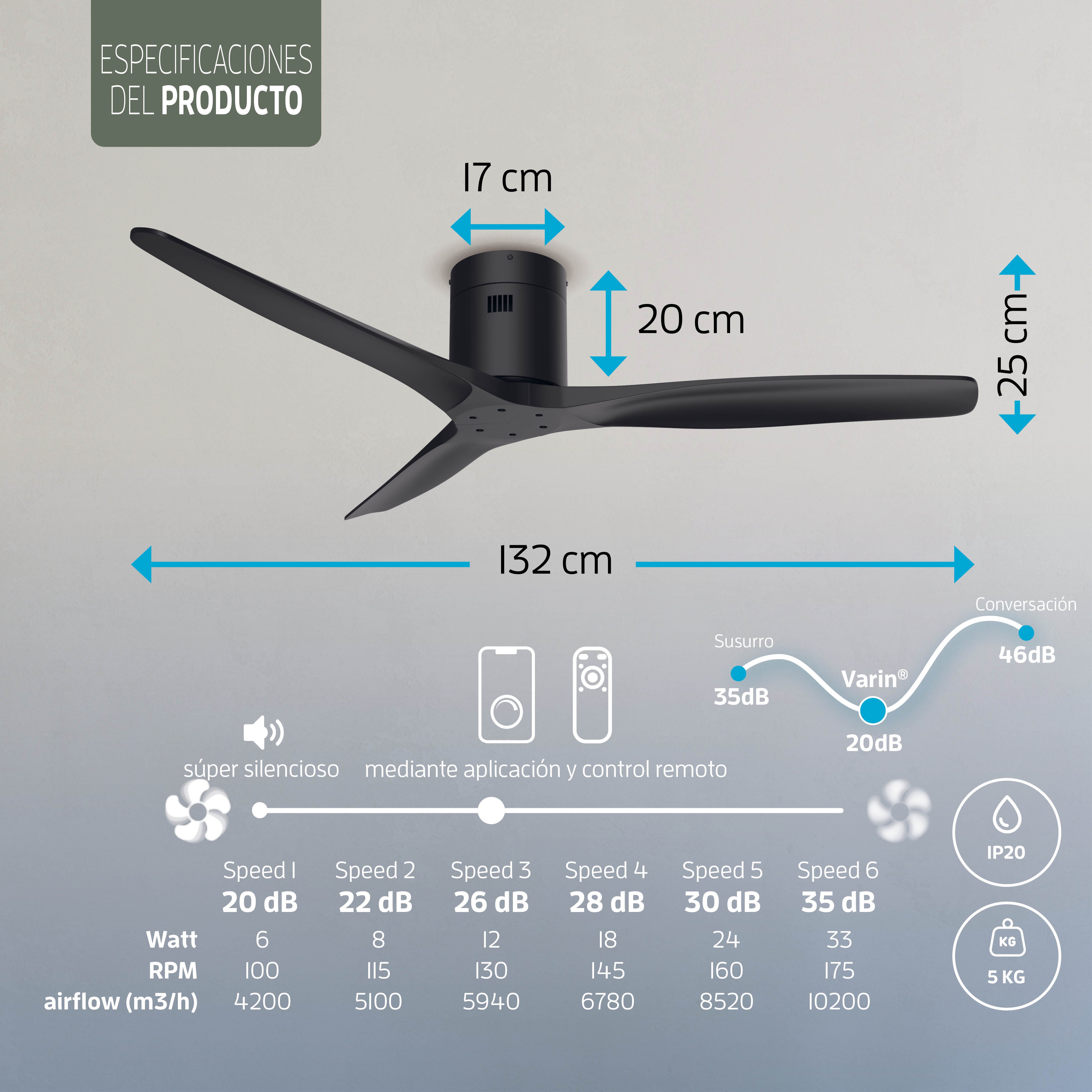 Ventilador de techo inteligente - Negro/Negro - 132 cm - WiFi