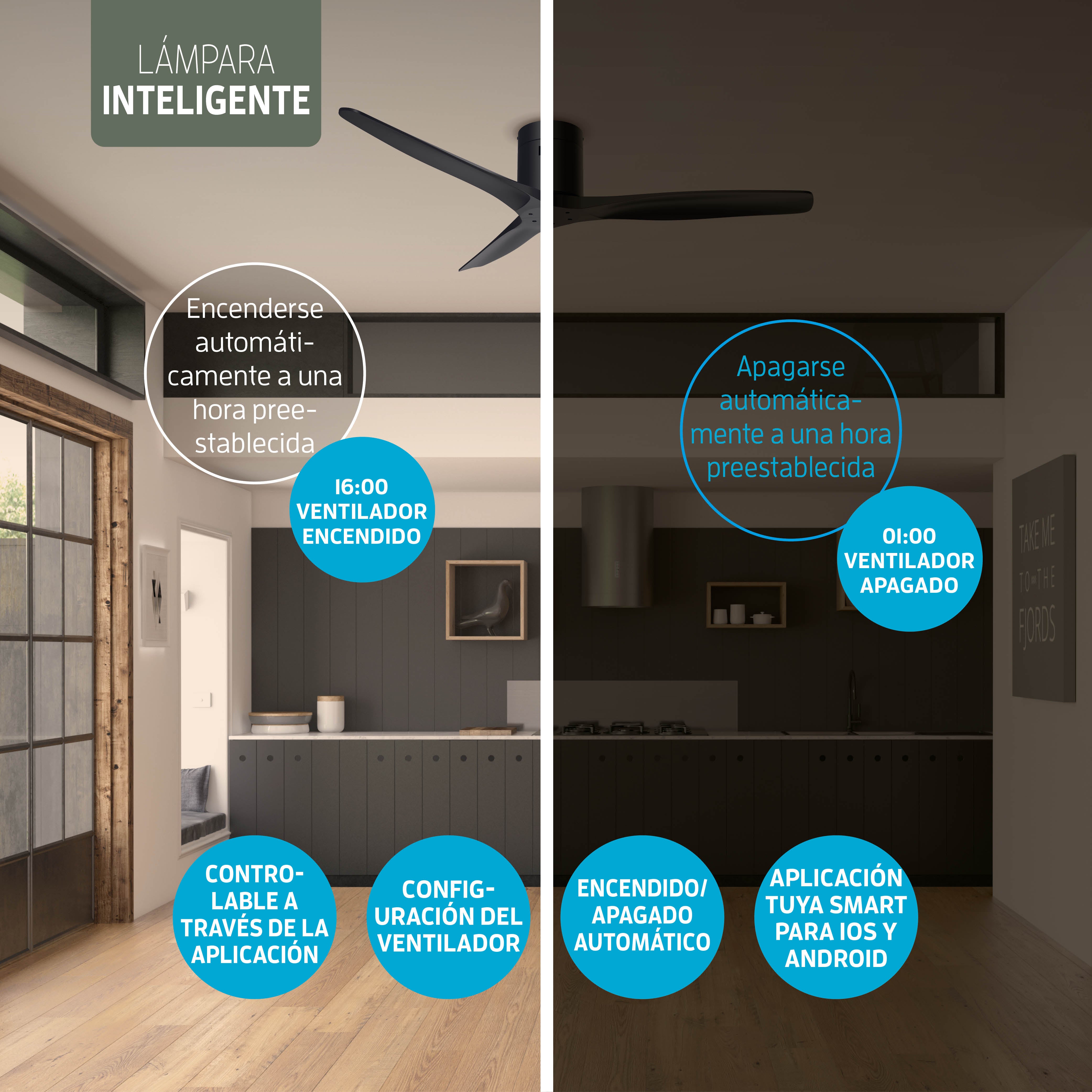 Ventilador de techo inteligente - Negro/Negro - 132 cm - WiFi