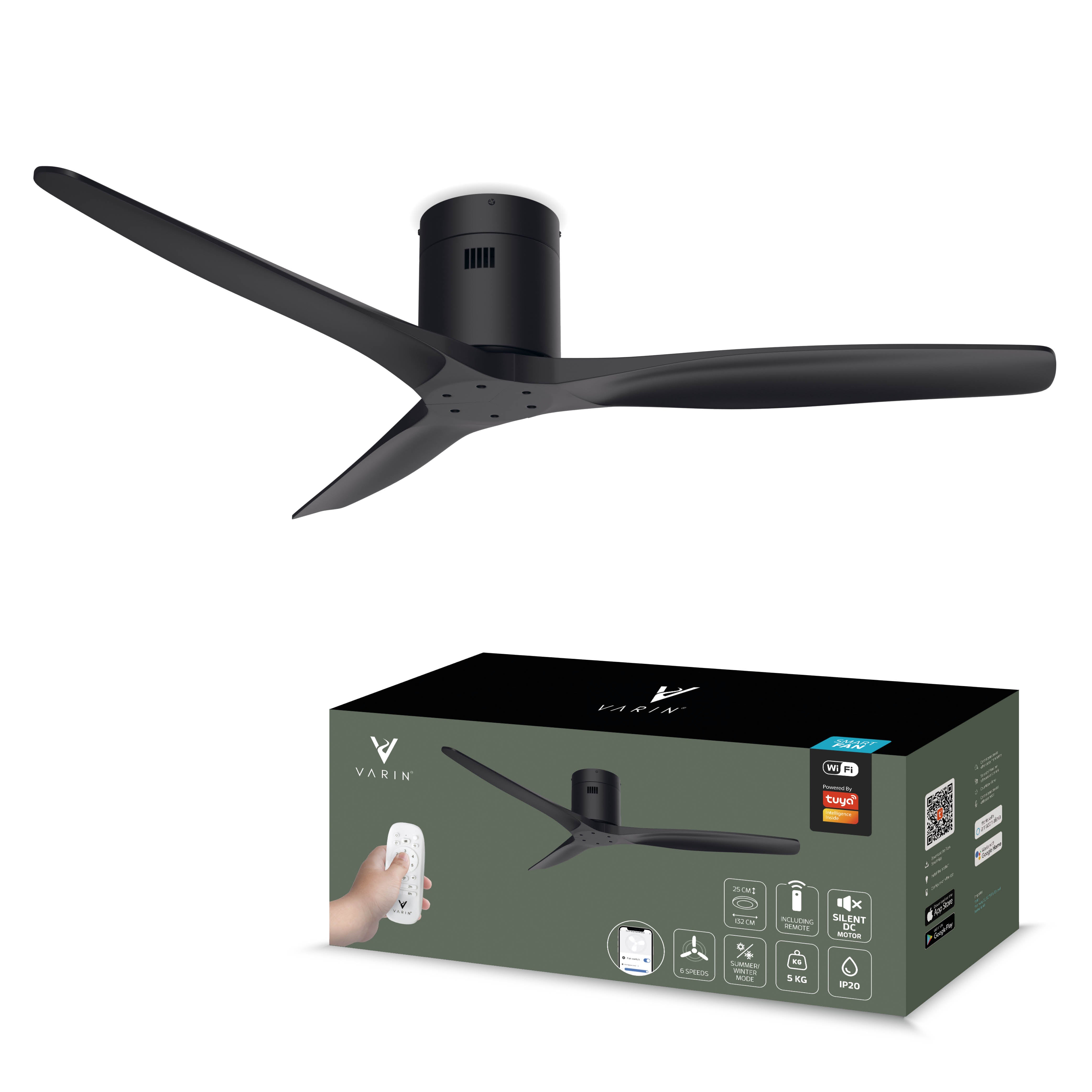 Ventilador de techo inteligente - Negro/Negro - 132 cm - WiFi