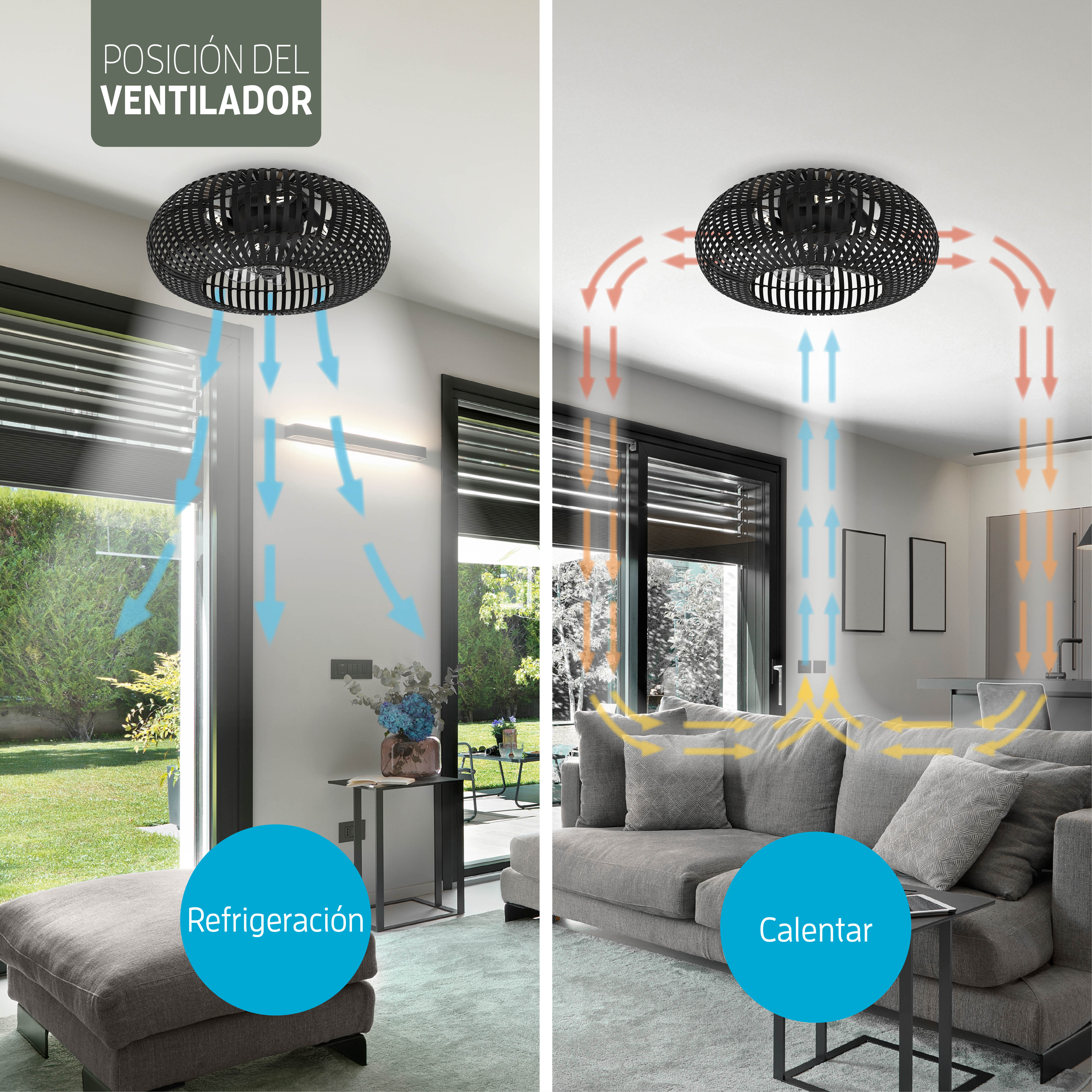 Lámpara de techo inteligente con 4 casquillos E27 (sin Bombillas) - 50 cm - Ventilador de techo con luz - Bambú negro