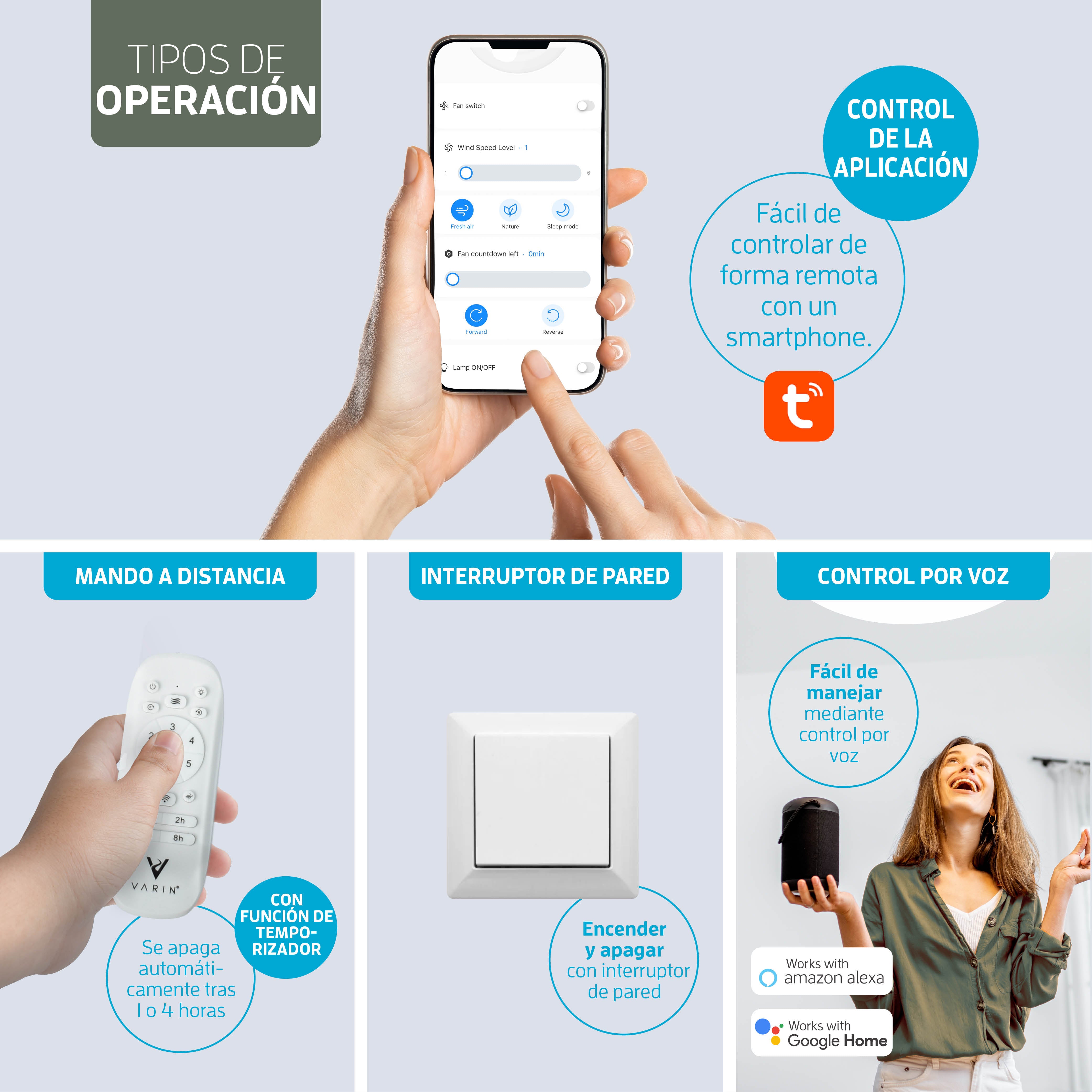 Lámpara de techo inteligente con 4 casquillos E27 (sin Bombillas) - 50 cm - Ventilador de techo con luz - Bambú negro