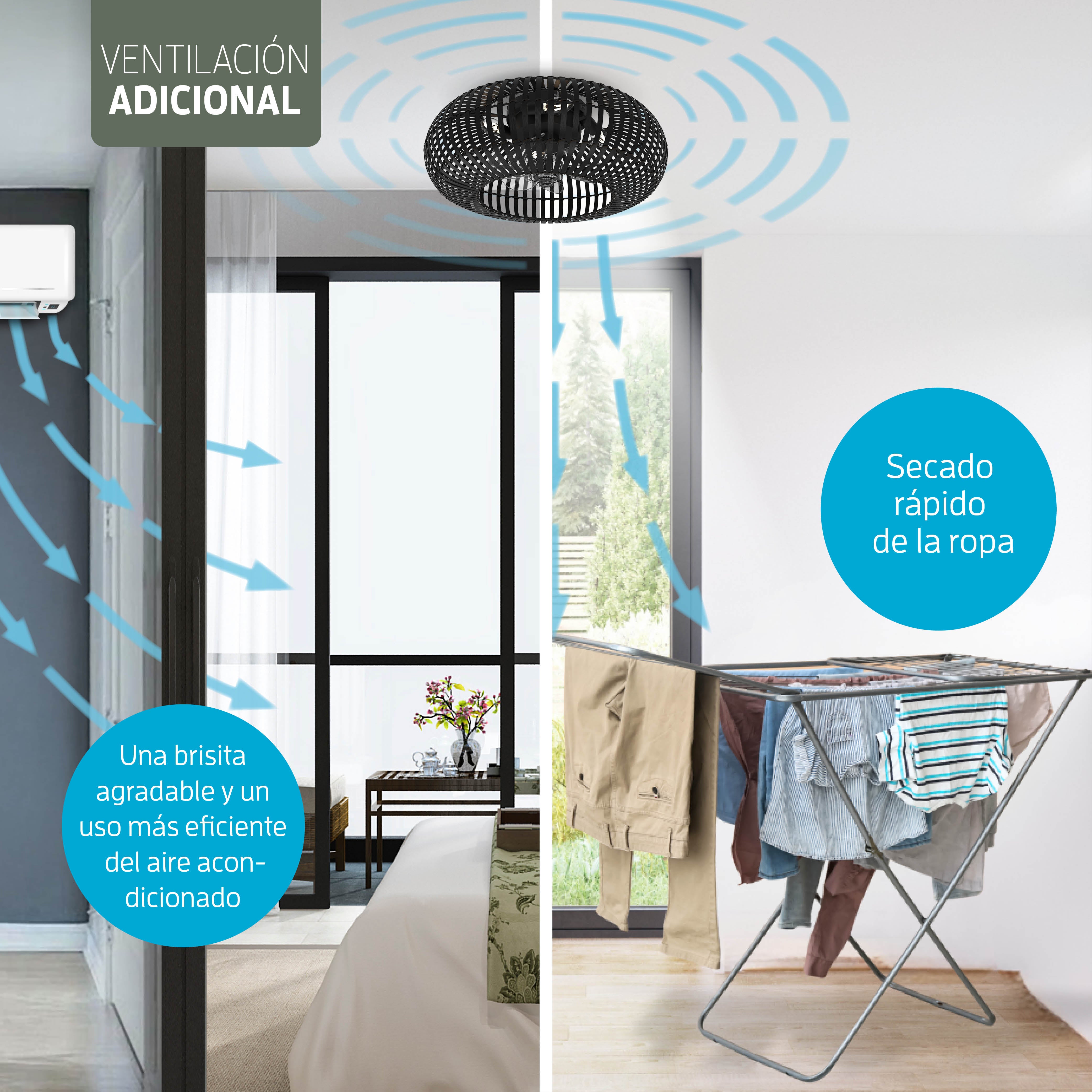 Lámpara de techo inteligente con 4 casquillos E27 (sin Bombillas) - 50 cm - Ventilador de techo con luz - Bambú negro