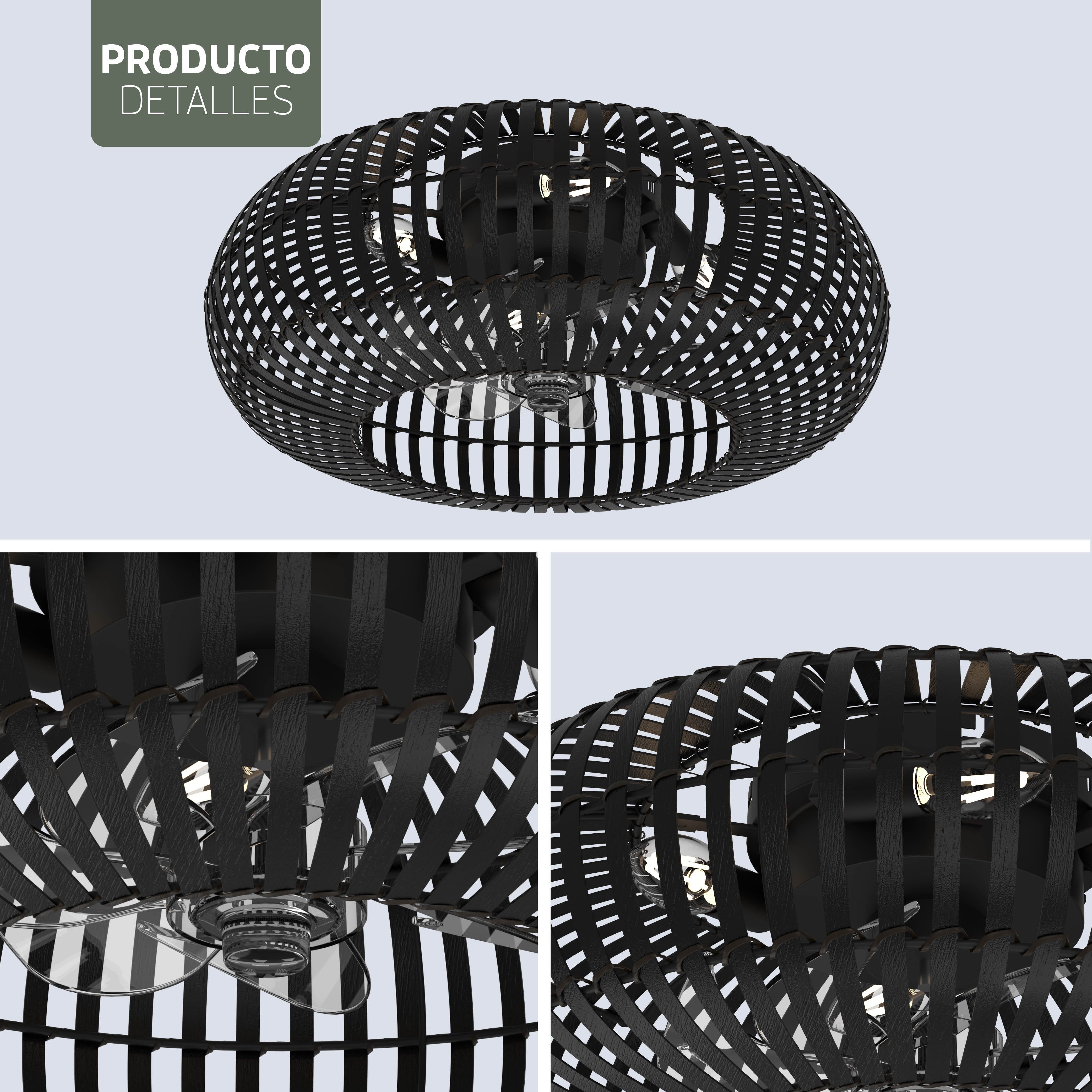 Lámpara de techo inteligente con 4 casquillos E27 (sin Bombillas) - 50 cm - Ventilador de techo con luz - Bambú negro
