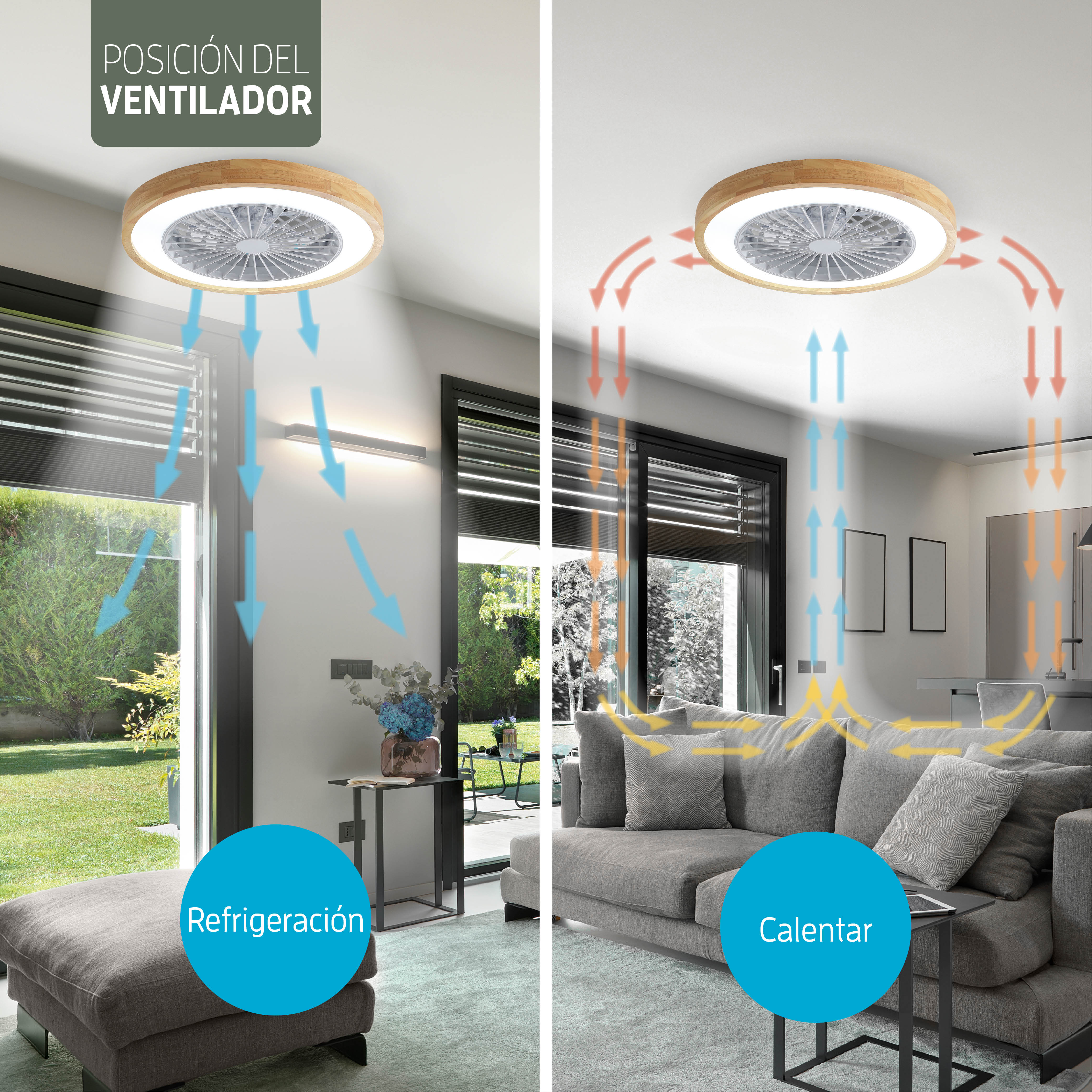 Lámpara de techo LED inteligente Varin con WiFi y ventilador RGBW (CCT) - 50 cm - Tuya - Madera clara