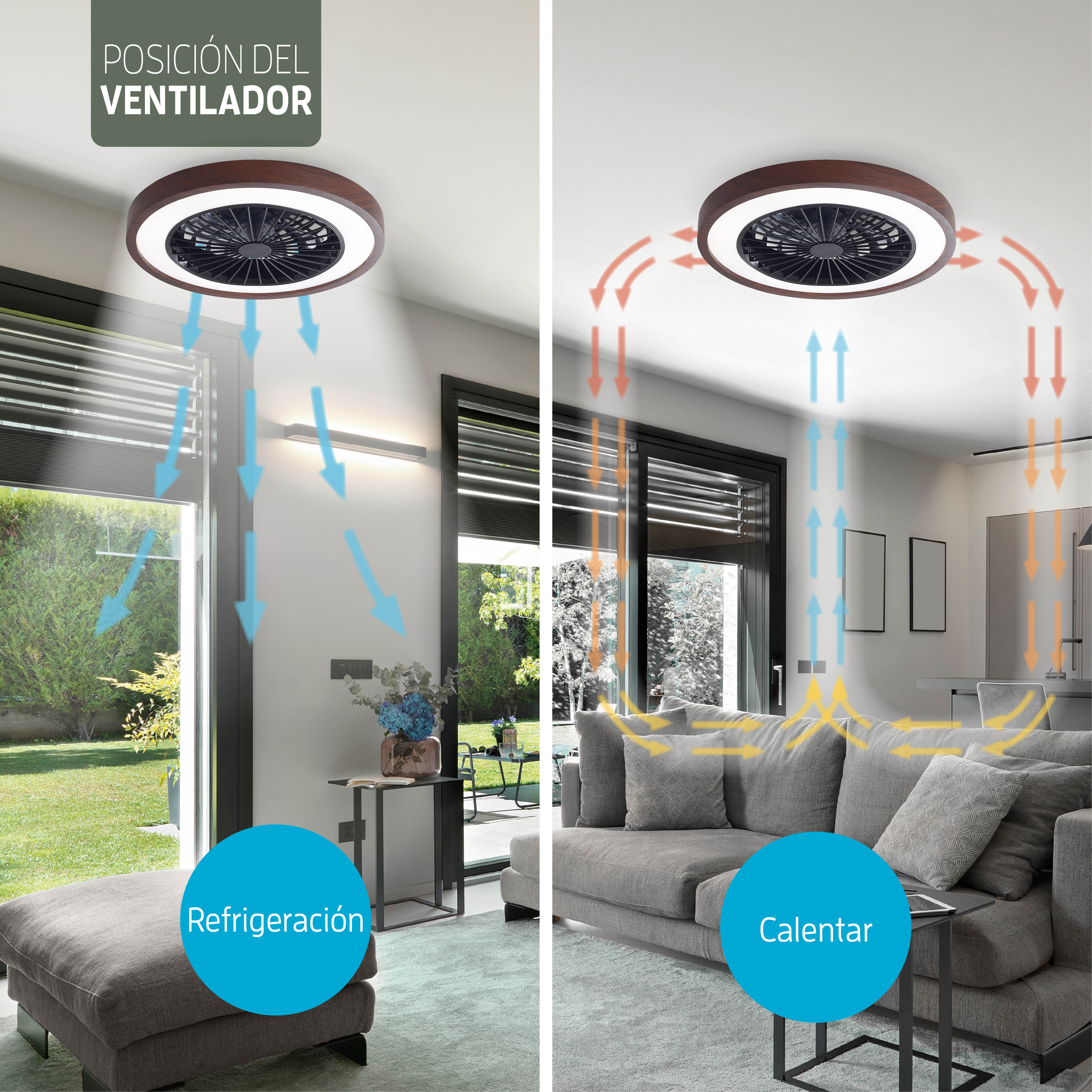 Lámpara de techo LED inteligente Varin con WiFi y ventilador RGBW (CCT) - 50 cm - Tuya - Nogal