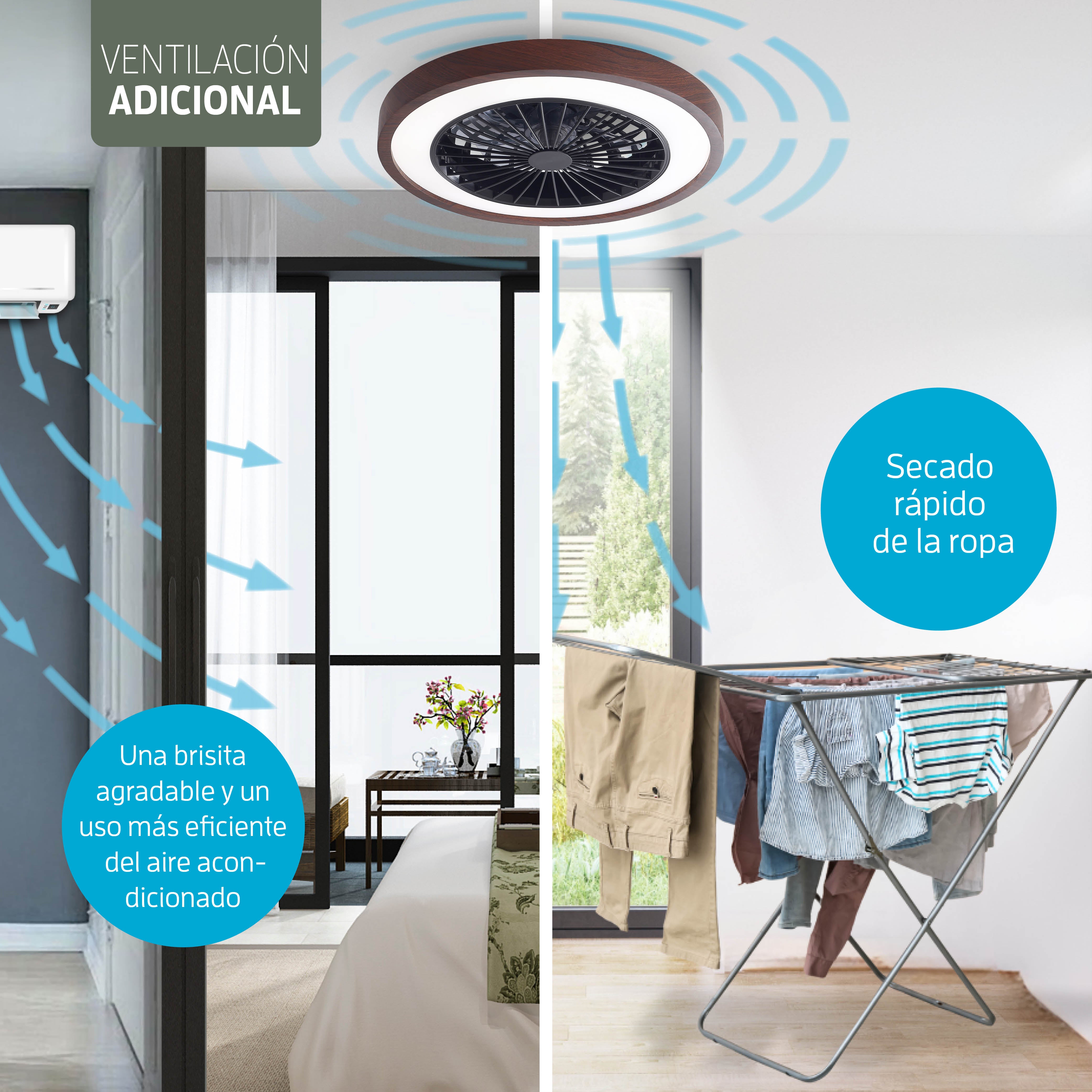 Lámpara de techo LED inteligente Varin con WiFi y ventilador RGBW (CCT) - 50 cm - Tuya - Nogal