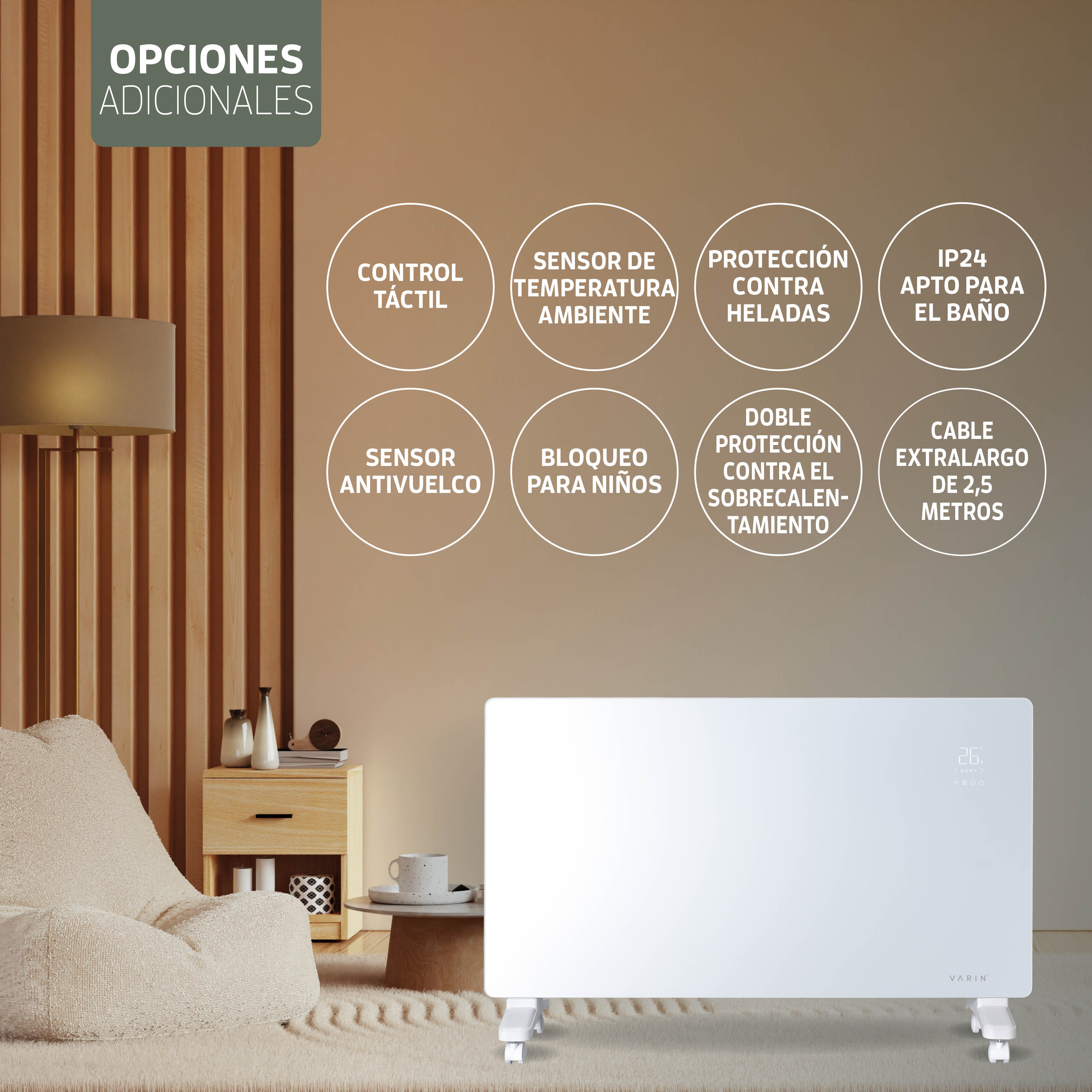 Estufa Calefactor Panel Radiador Eléctrico Wifi Varin® 2000w Blanco