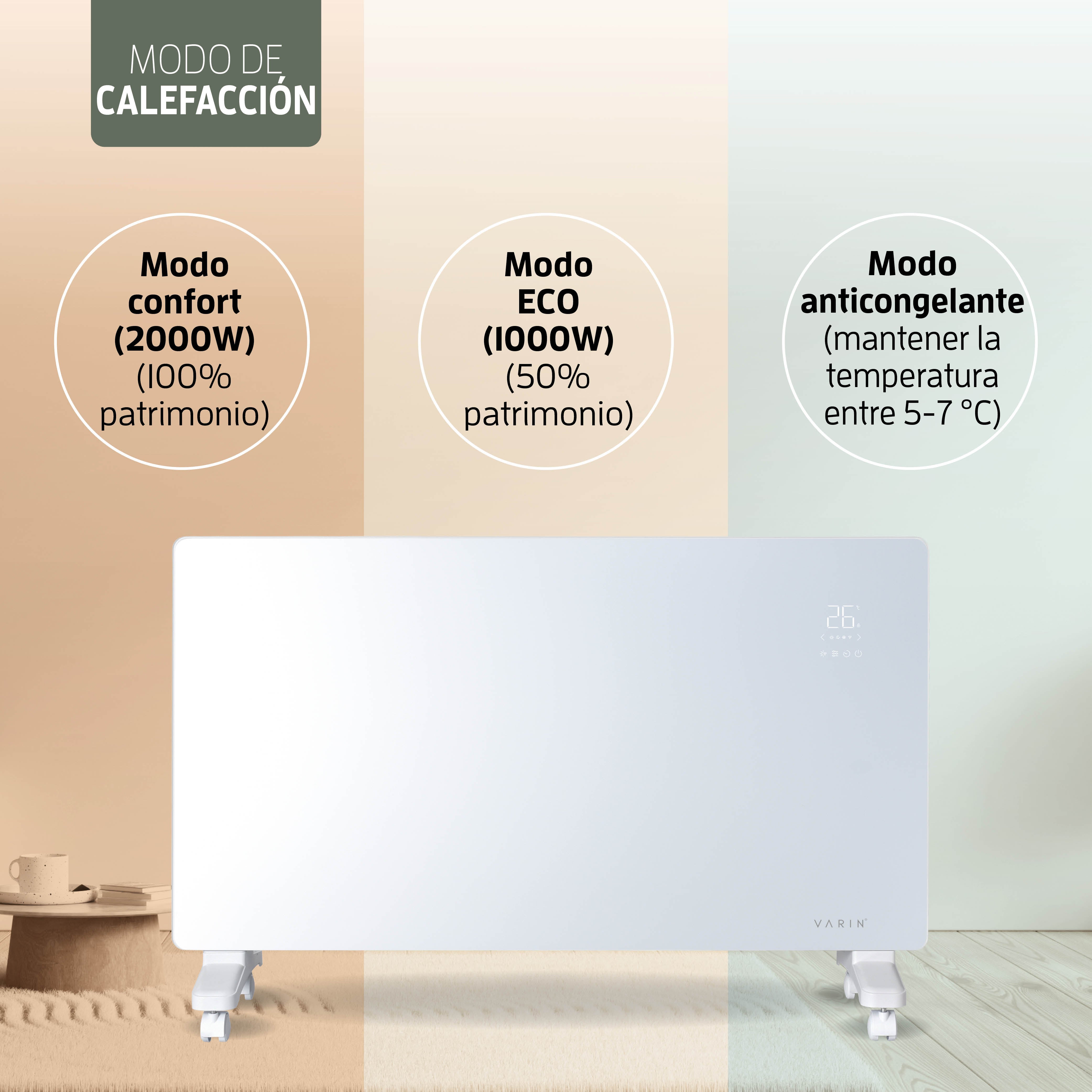 Estufa Calefactor Panel Radiador Eléctrico Wifi Varin® 2000w Blanco