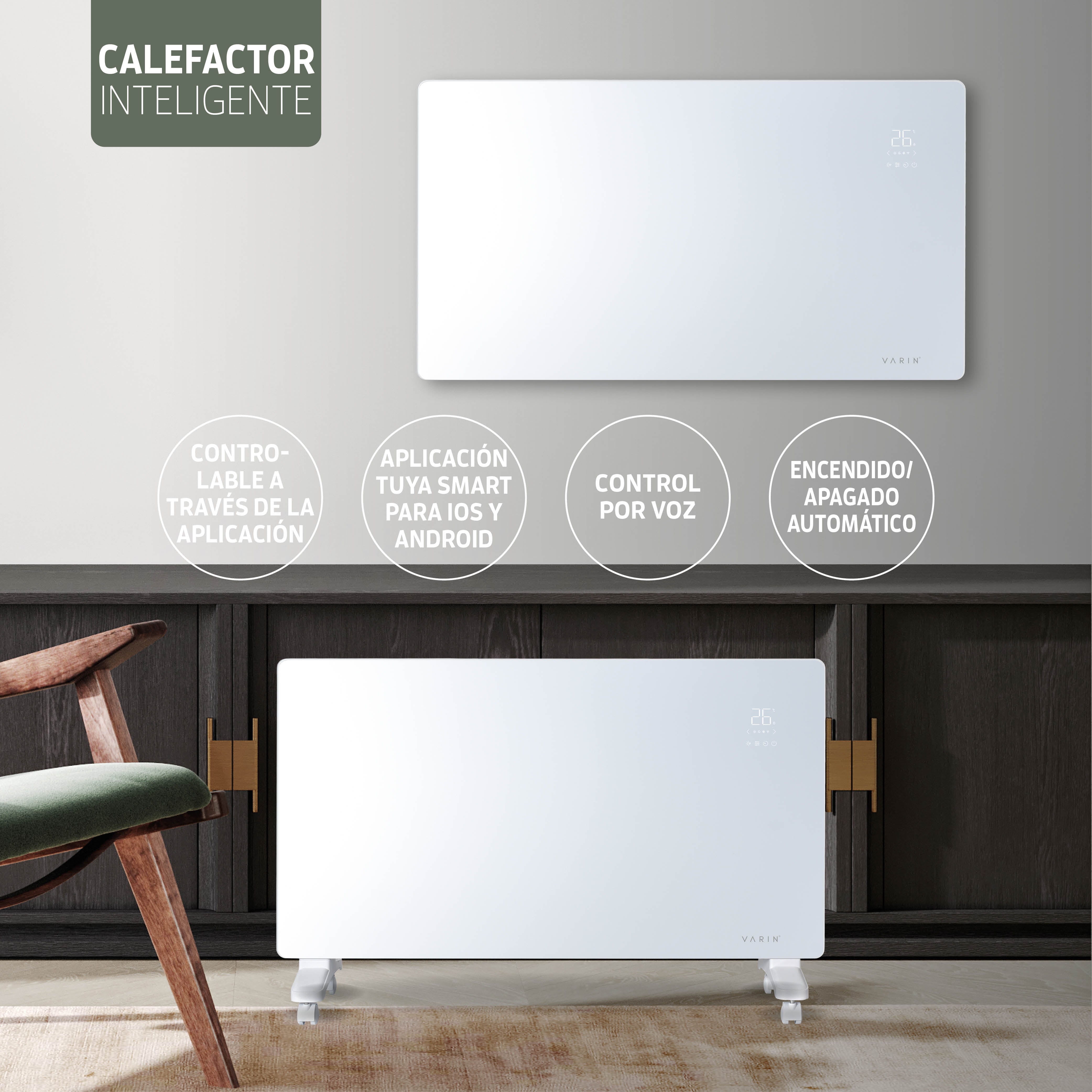 Estufa Calefactor Panel Radiador Eléctrico Wifi Varin® 2000w Blanco